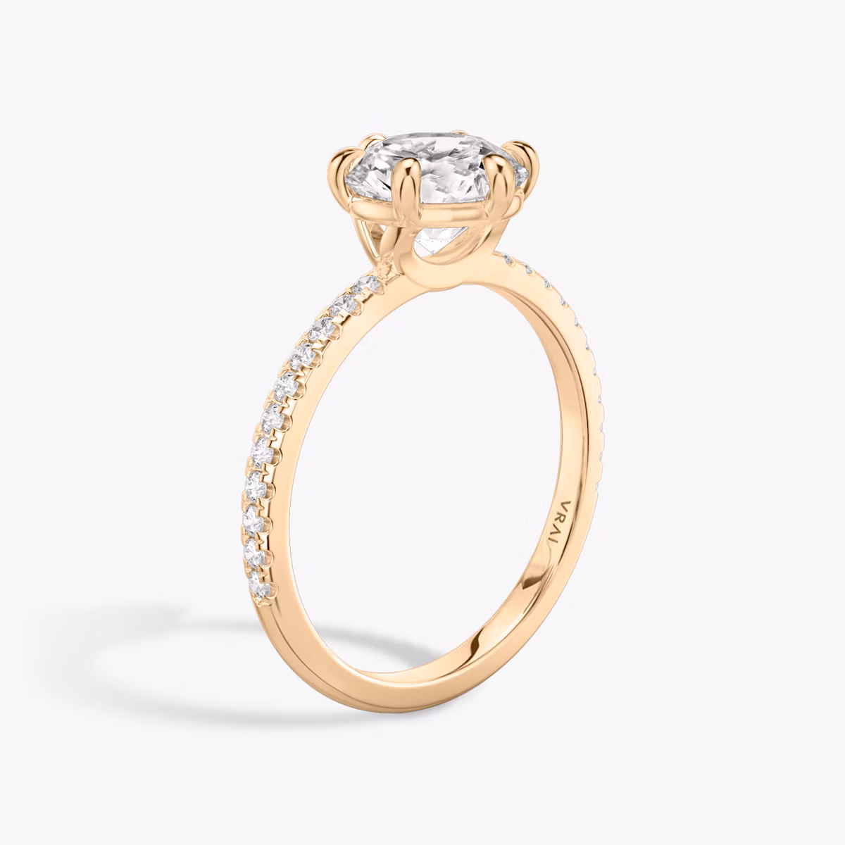 The Signature 6 Prong | Round Brilliant | 14k | Rose Gold | bandAccent: Pavé | bandWidth: standard | caratWeight: 2.0ct | hiddenHalo: no | diamondOrientation: vertical