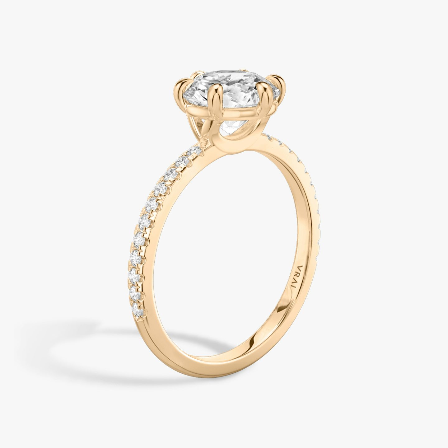 The Signature 6 Prong | Round Brilliant | 14k | Rose Gold | bandAccent: Pavé | bandWidth: standard | caratWeight: 1.5ct | hiddenHalo: no | diamondOrientation: vertical
