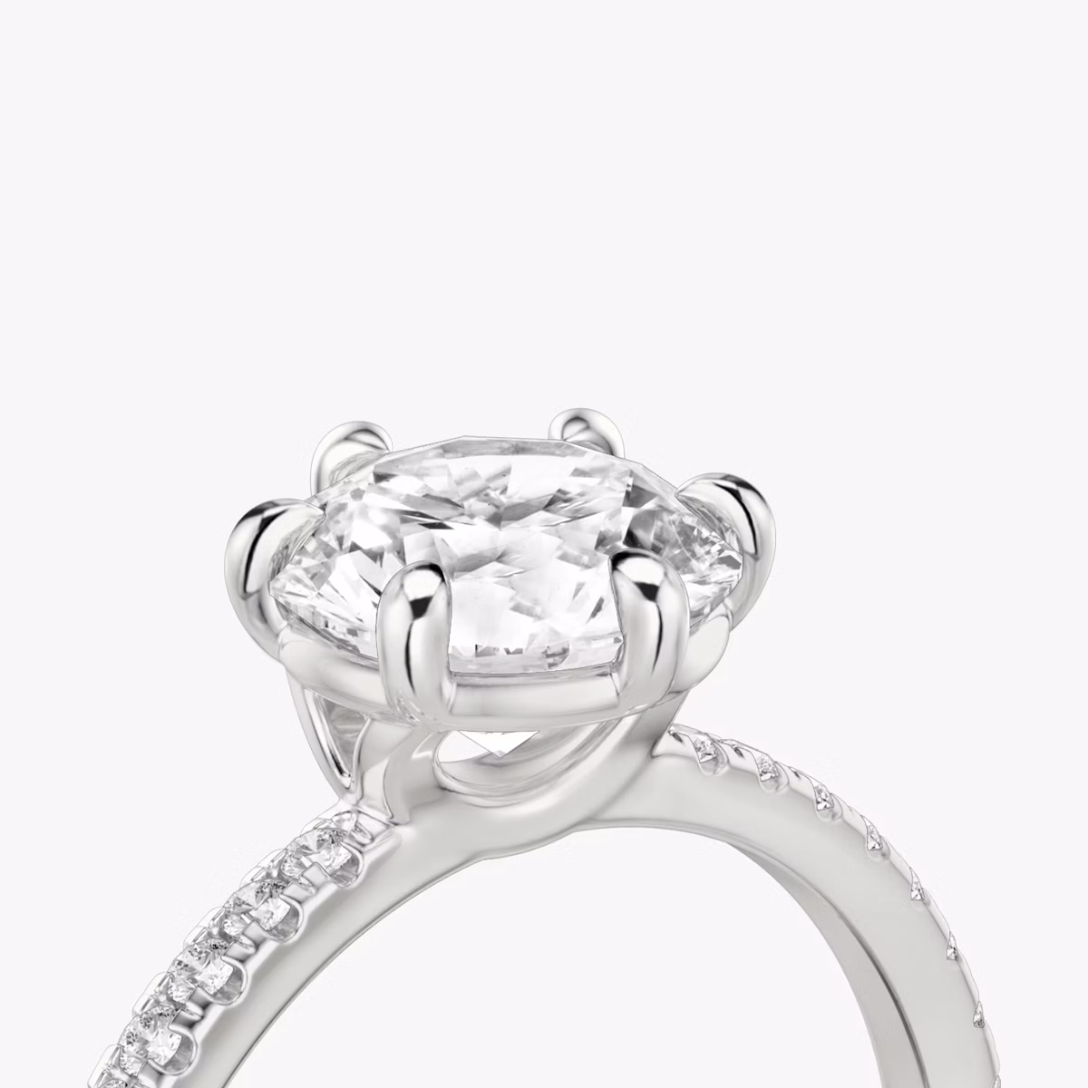 The Signature 6 Prong | Round Brilliant | 18k | White Gold | bandAccent: Pavé | bandWidth: standard | caratWeight: 1.0ct | hiddenHalo: no | diamondOrientation: vertical