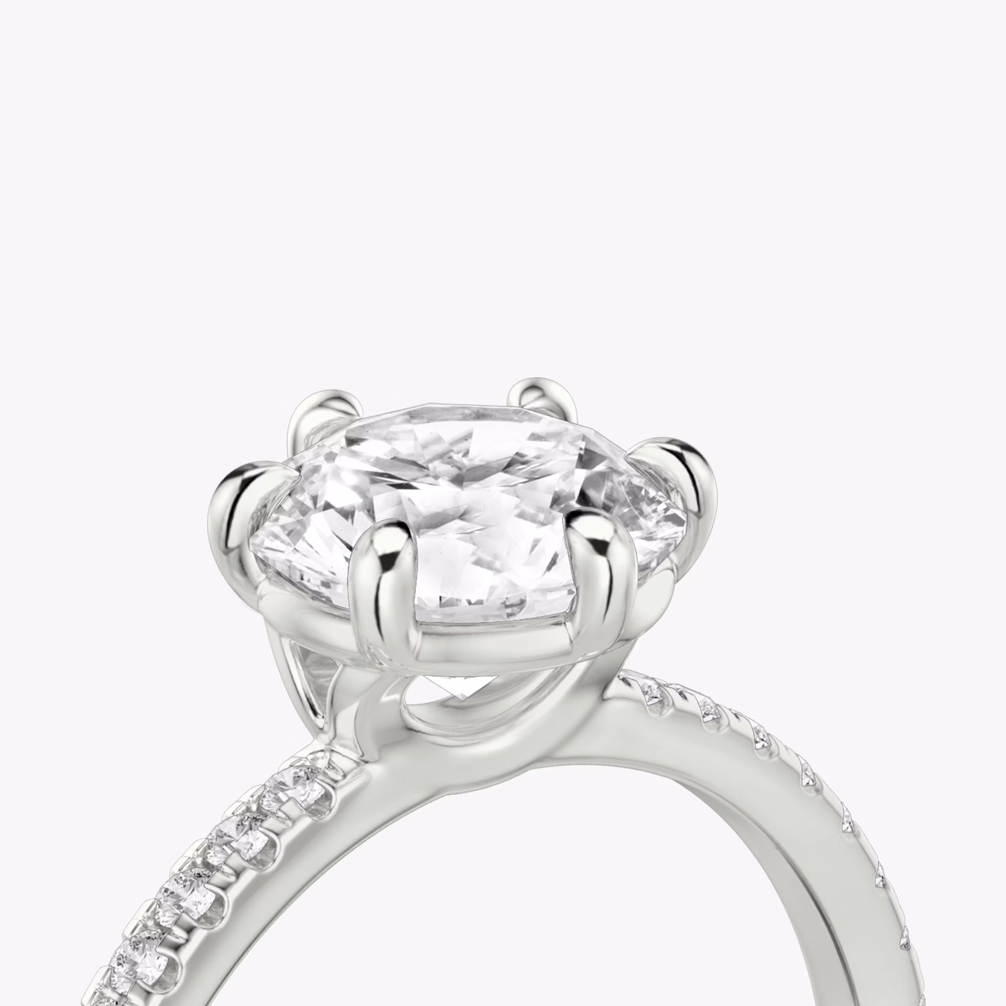 The Signature 6 Prong | Round Brilliant | 18k | White Gold | bandAccent: Pavé | bandWidth: standard | caratWeight: other | hiddenHalo: no | diamondOrientation: vertical