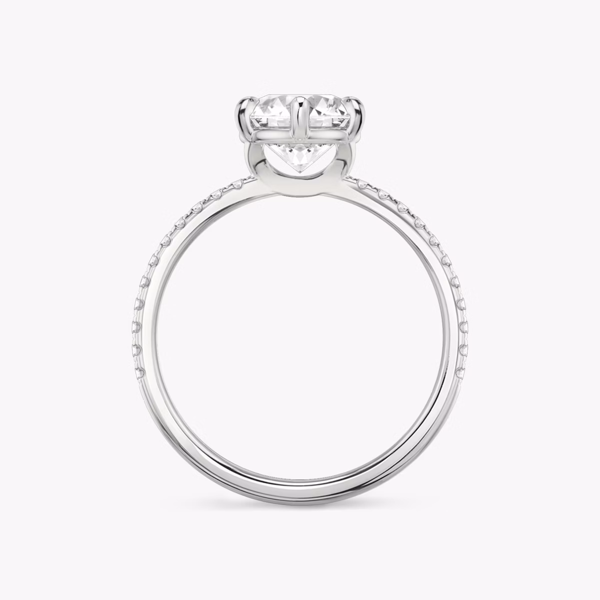 The Signature 6 Prong | Round Brilliant | 18k | White Gold | bandAccent: Pavé | bandWidth: standard | caratWeight: 1.0ct | hiddenHalo: no | diamondOrientation: vertical