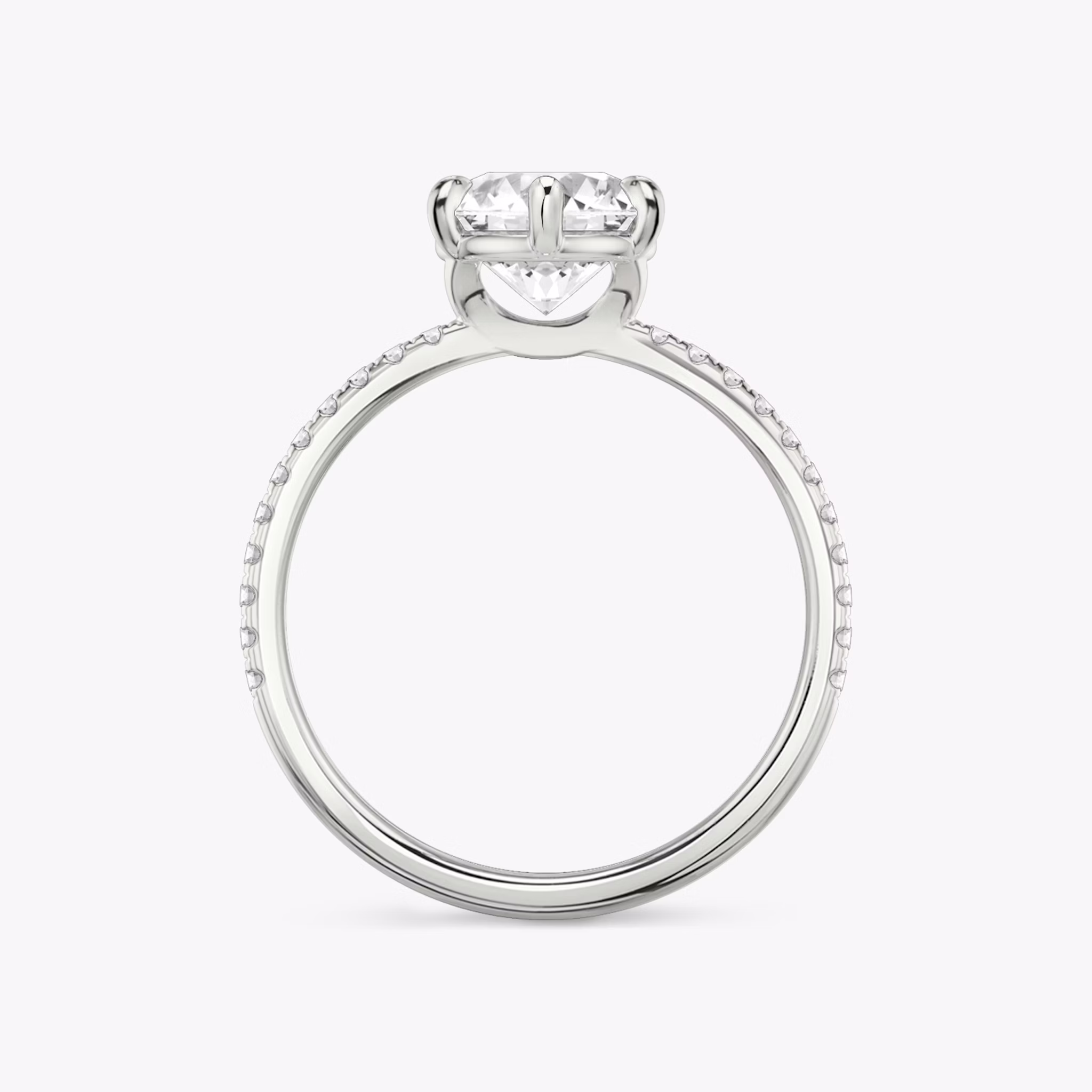 The Signature 6 Prong | Round Brilliant | 18k | White Gold | bandAccent: Pavé | bandWidth: standard | caratWeight: other | hiddenHalo: no | diamondOrientation: vertical