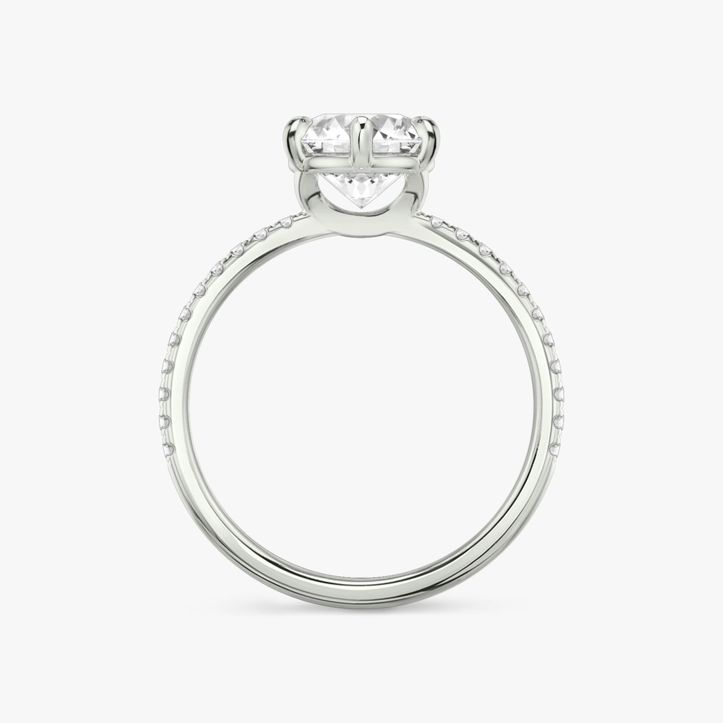 The Signature 6 Prong | Round Brilliant | Platinum | bandAccent: Pavé | bandWidth: standard | caratWeight: 1.0ct | hiddenHalo: no | diamondOrientation: vertical