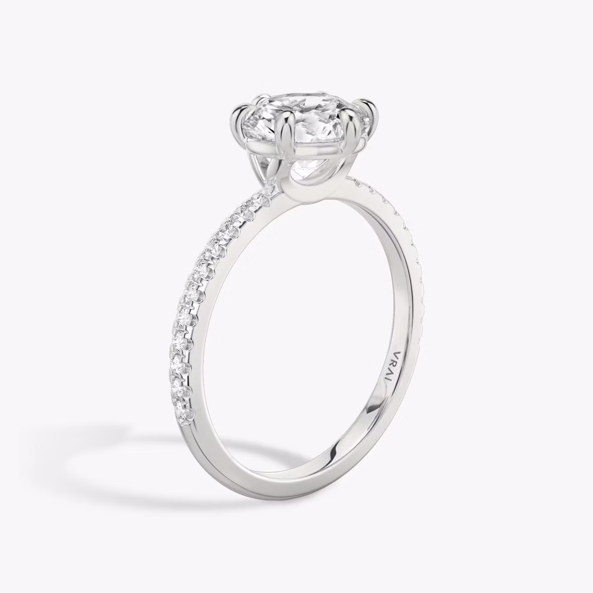 The Signature 6 Prong | Round Brilliant | 18k | White Gold | bandAccent: Pavé | bandWidth: standard | caratWeight: 1.0ct | hiddenHalo: no | diamondOrientation: vertical