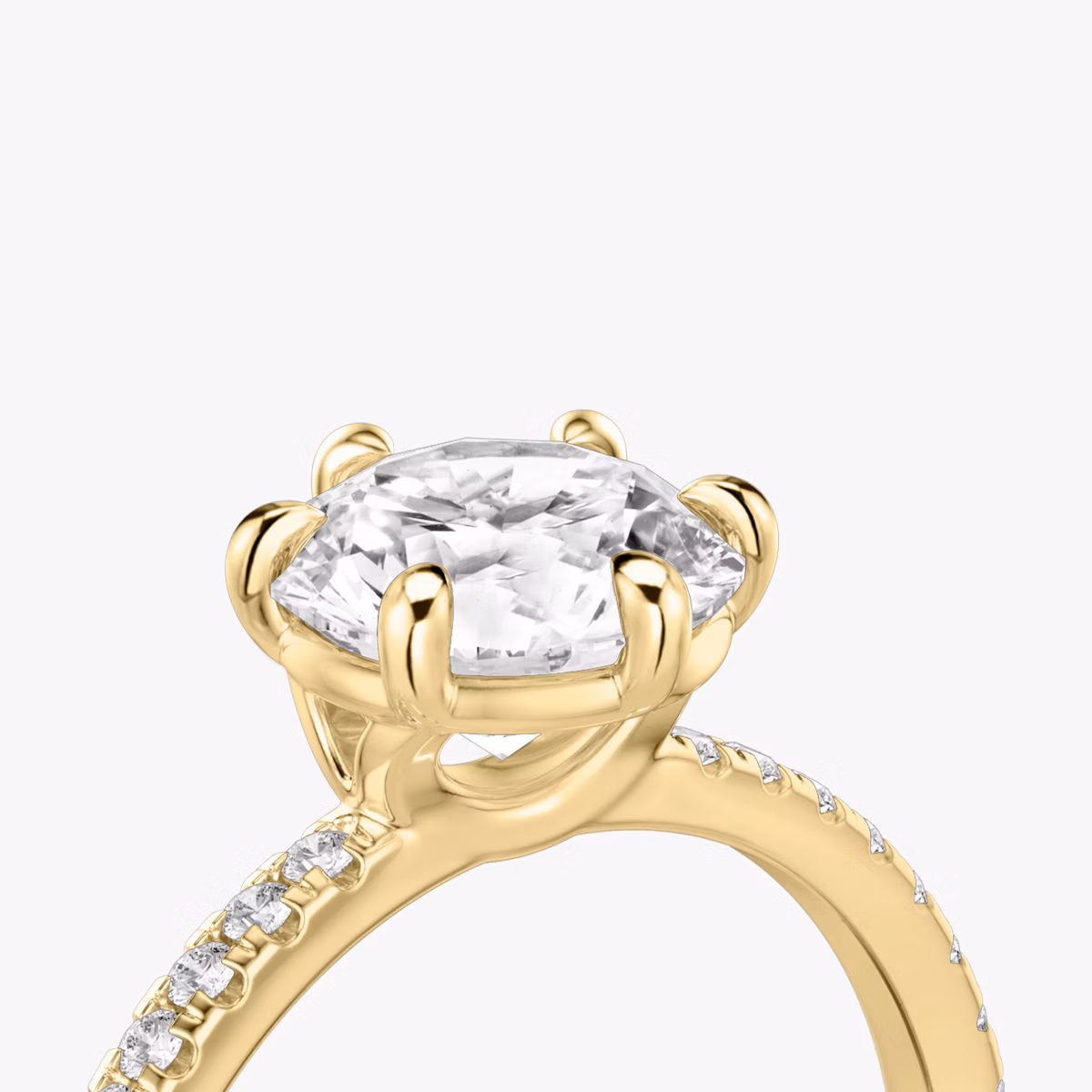 The Signature 6 Prong | Round Brilliant | 18k | Yellow Gold | bandAccent: Pavé | bandWidth: standard | caratWeight: 1.0ct | hiddenHalo: no | diamondOrientation: vertical