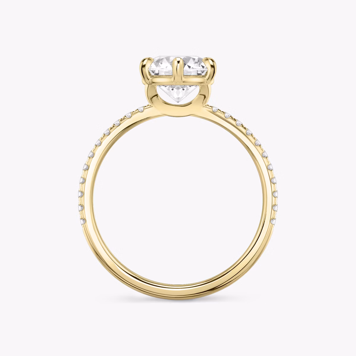 The Signature 6 Prong | Round Brilliant | 18k | Yellow Gold | bandAccent: Pavé | bandWidth: standard | caratWeight: 1.0ct | hiddenHalo: no | diamondOrientation: vertical