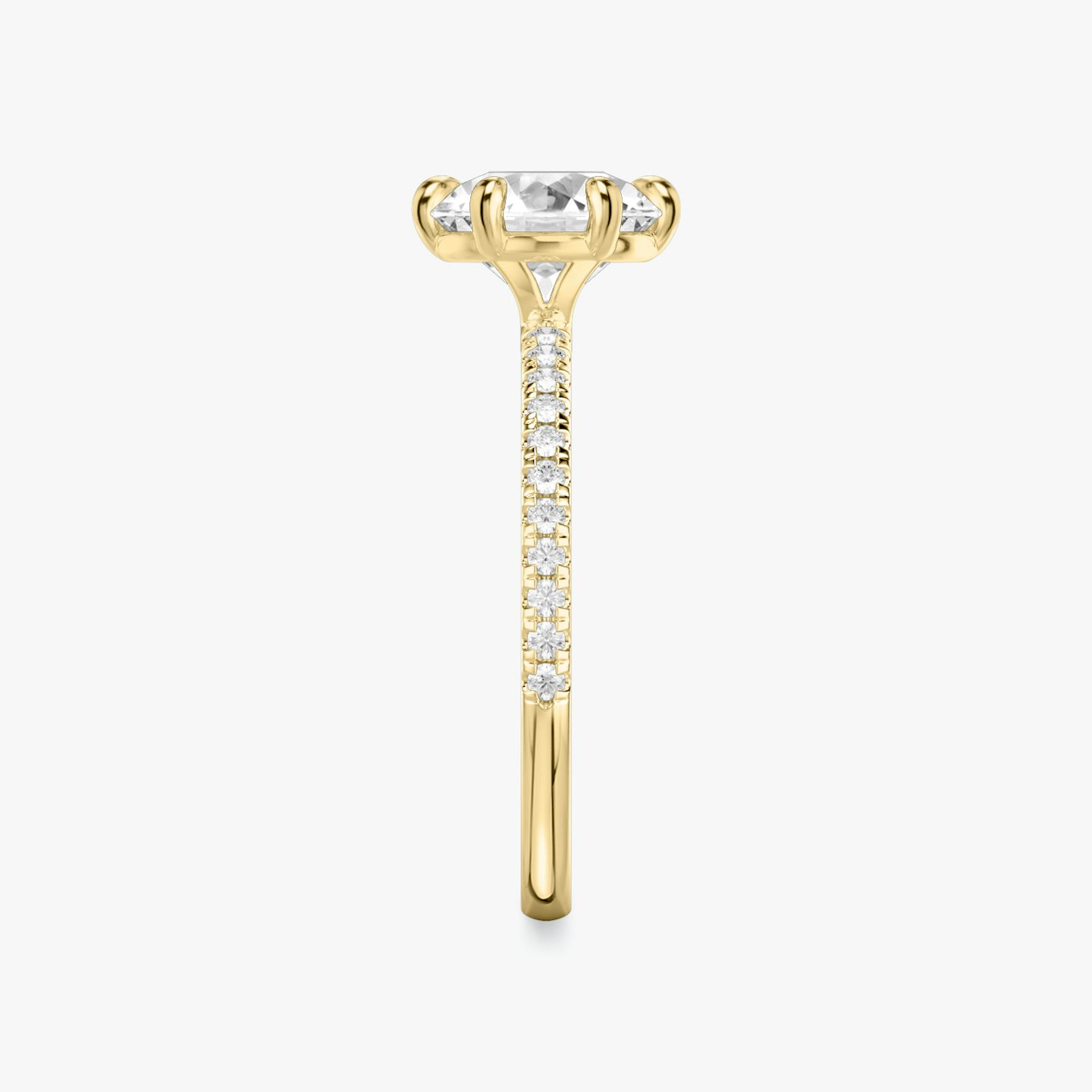 Signature 6 Prong | Rund | 18k | Gelbgold | bandAccent: Mit Pavé-Besatz | bandWidth: standard | caratWeight: 1.0ct | hiddenHalo: no | diamondOrientation: vertical