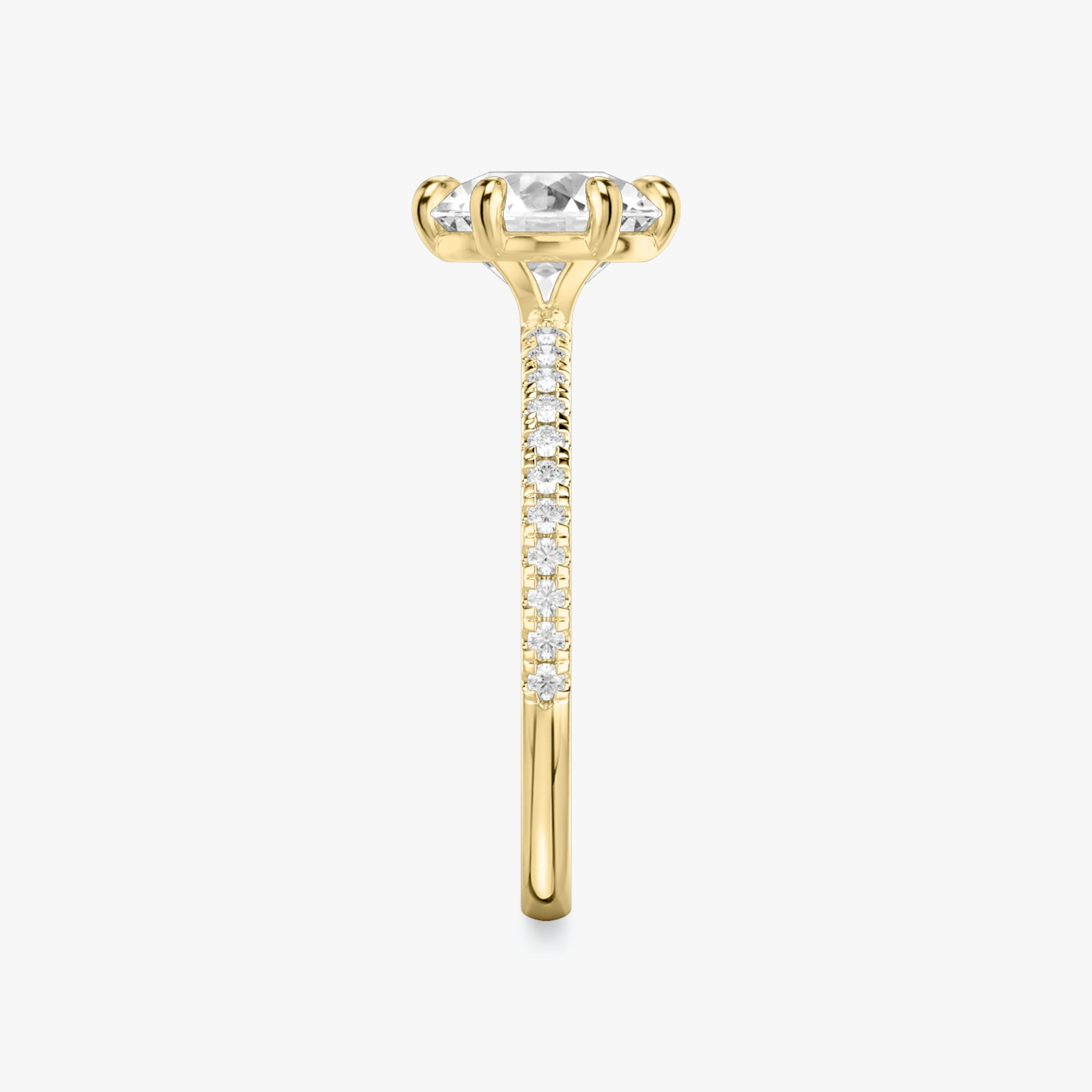 The Signature 6 Prong | Round Brilliant | 18k | Yellow Gold | bandAccent: Pavé | bandWidth: standard | caratWeight: other | hiddenHalo: no | diamondOrientation: vertical