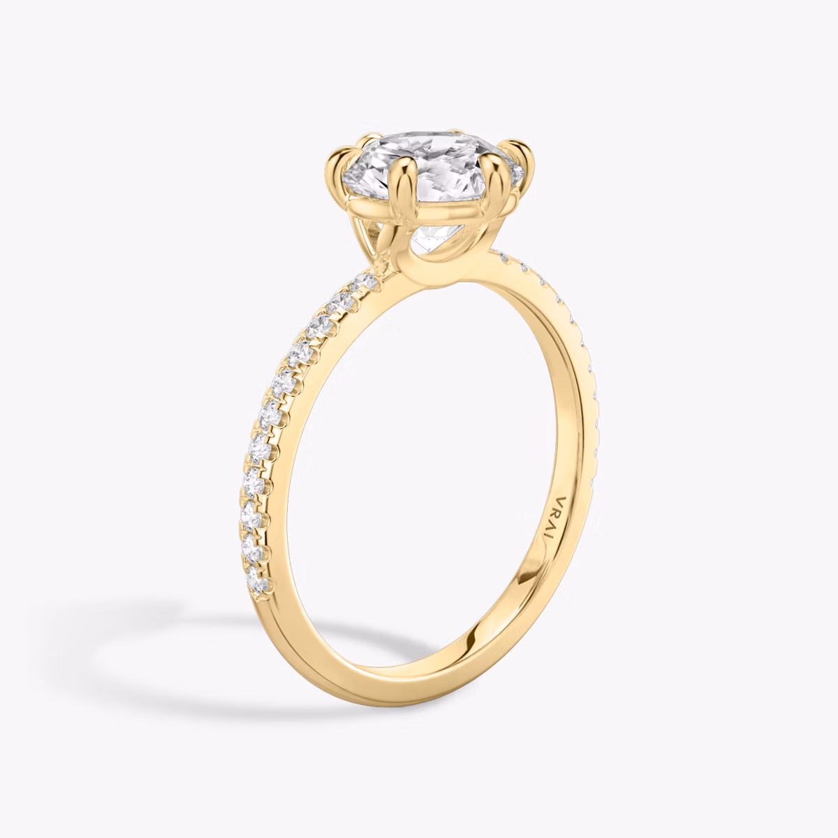 The Signature 6 Prong | Round Brilliant | 18k | Yellow Gold | bandAccent: Pavé | bandWidth: standard | caratWeight: 1.0ct | hiddenHalo: no | diamondOrientation: vertical