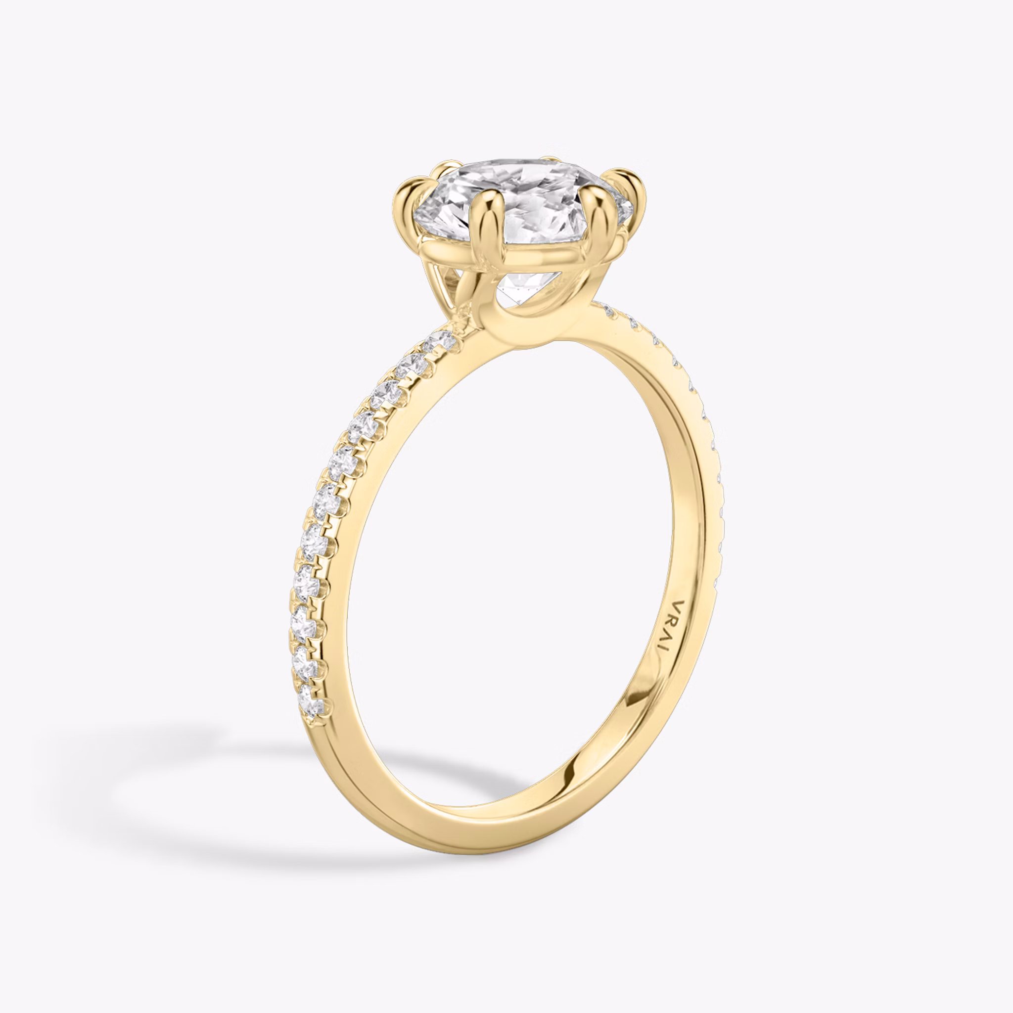 The Signature 6 Prong | Round Brilliant | 18k | Yellow Gold | bandAccent: Pavé | bandWidth: standard | caratWeight: other | hiddenHalo: no | diamondOrientation: vertical