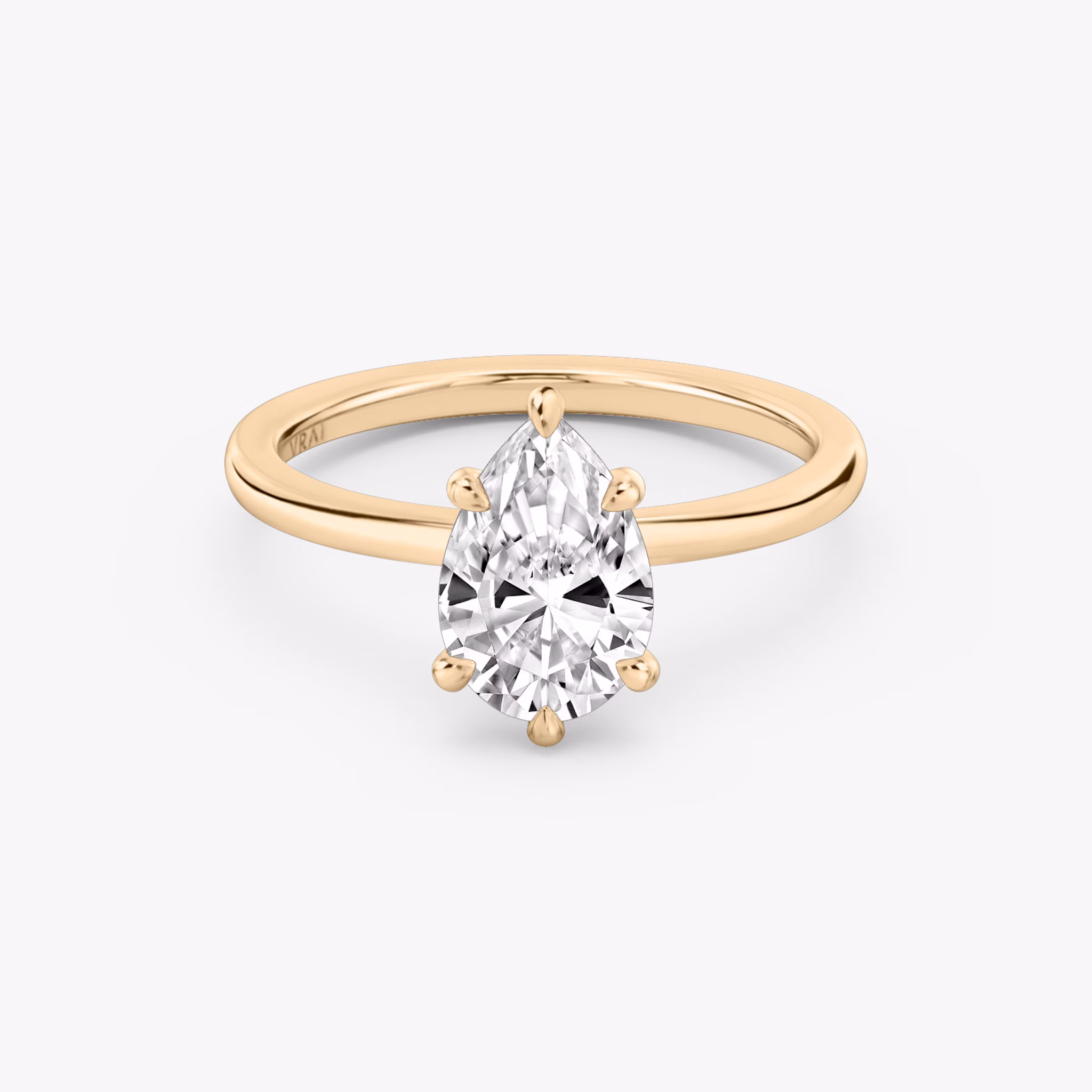 The Signature 6 Prong | Pear | 14k | Rose Gold | bandAccent: Plain | bandWidth: standard | hiddenHalo: no | diamondOrientation: vertical | caratWeight: other