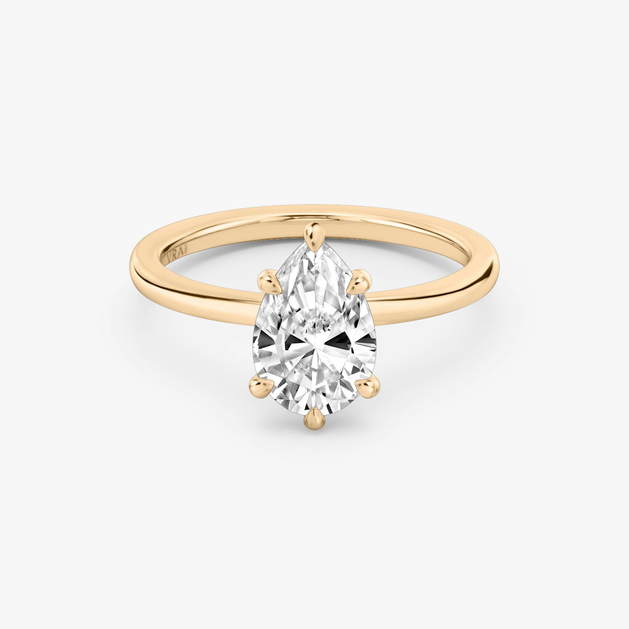 The Signature 6 Prong | Pear | 14k | Rose Gold | bandAccent: Plain | bandWidth: standard | hiddenHalo: no | diamondOrientation: vertical | caratWeight: other