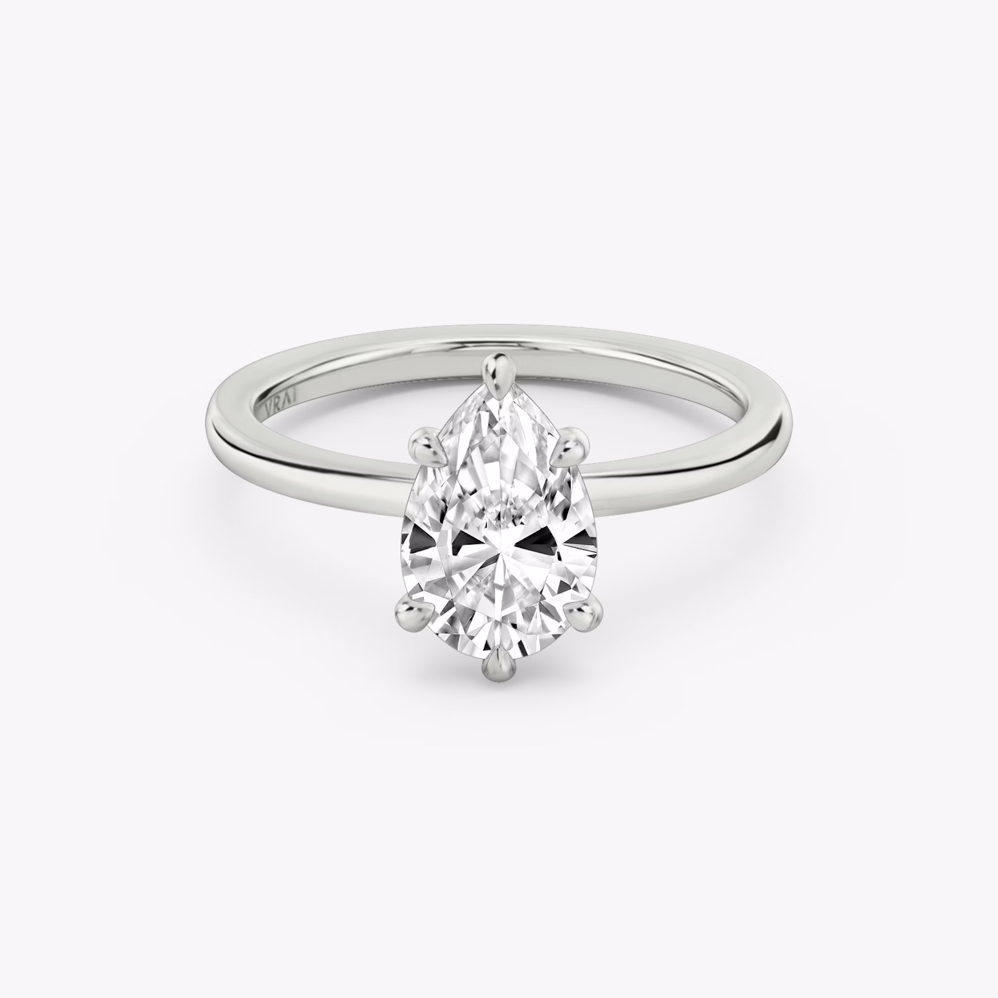 The Signature 6 Prong | Pear | 18k | White Gold | bandAccent: Plain | bandWidth: standard | hiddenHalo: no | diamondOrientation: vertical | caratWeight: other