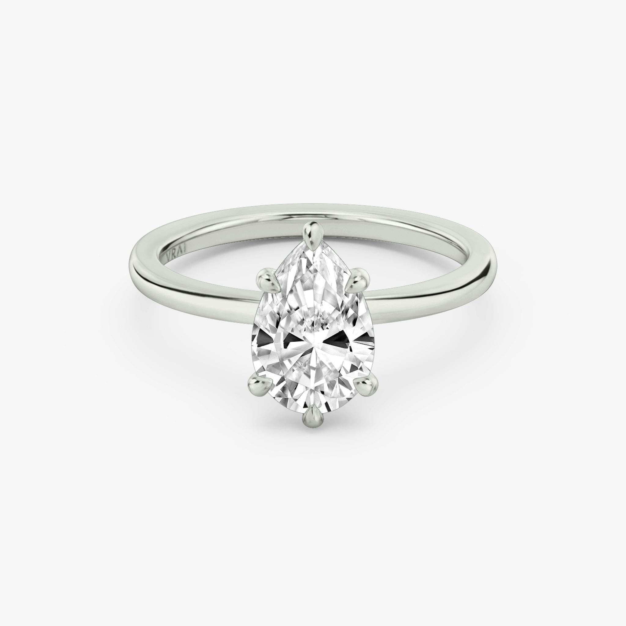 The Signature 6 Prong | Pear | 18k | White Gold | bandAccent: Plain | bandWidth: standard | hiddenHalo: no | diamondOrientation: vertical | caratWeight: other