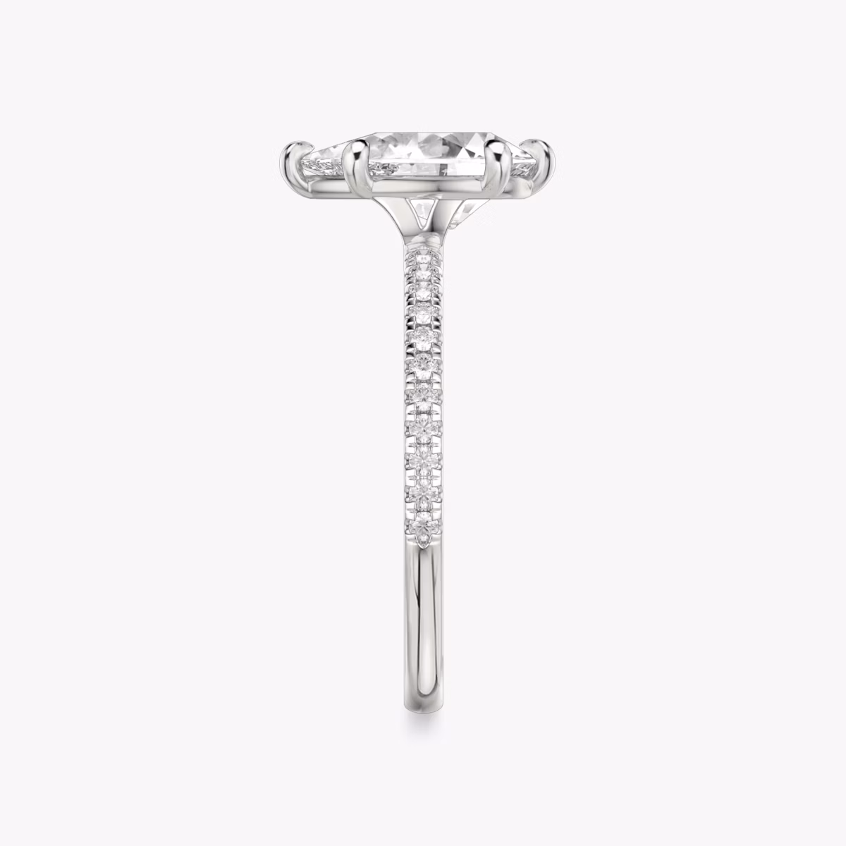 The Signature 6 Prong | Pear | Platinum | bandAccent: Pavé | bandWidth: standard | hiddenHalo: no | diamondOrientation: vertical | caratWeight: other