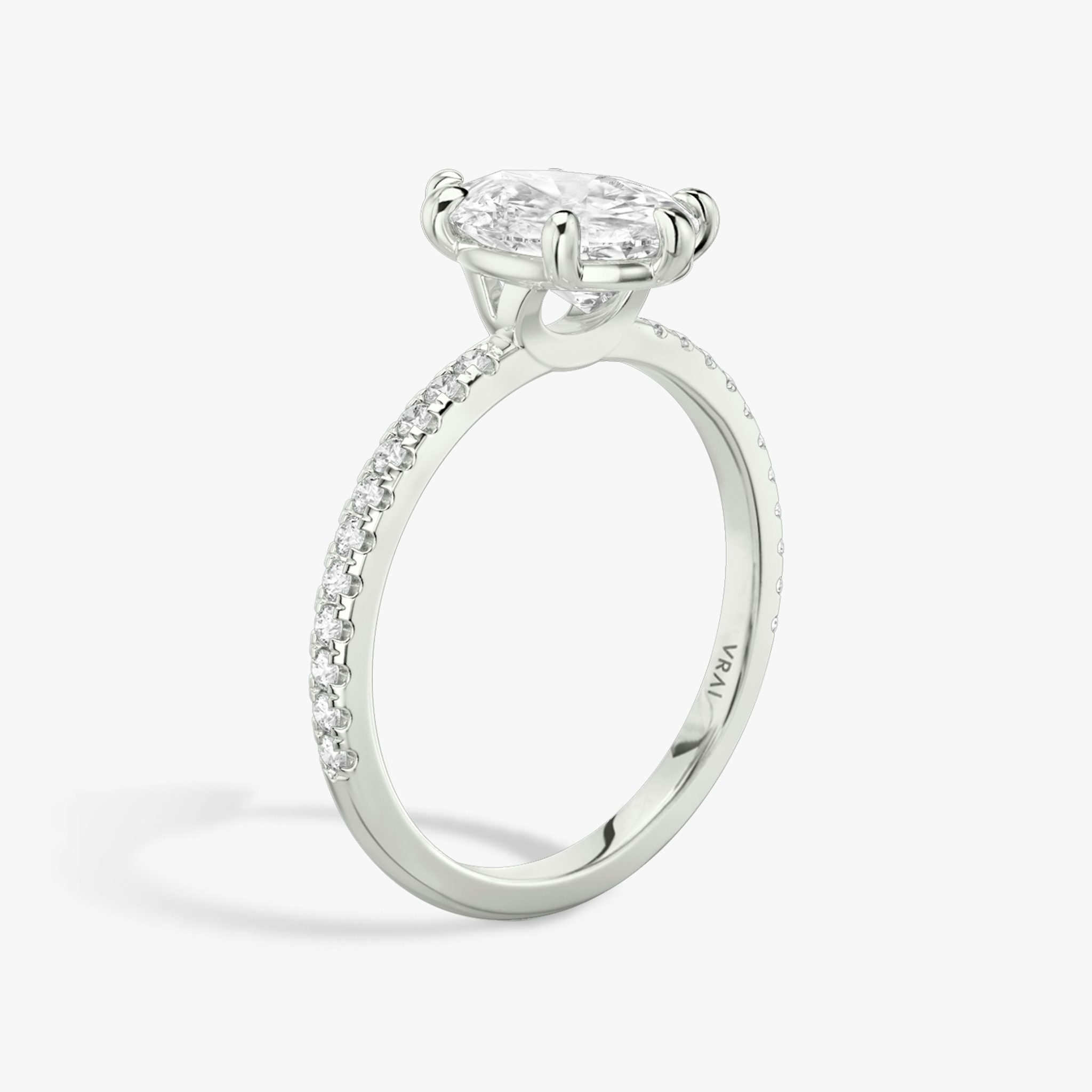 The Signature 6 Prong | Pear | 18k | White Gold | bandAccent: Pavé | bandWidth: standard | hiddenHalo: no | diamondOrientation: vertical | caratWeight: other