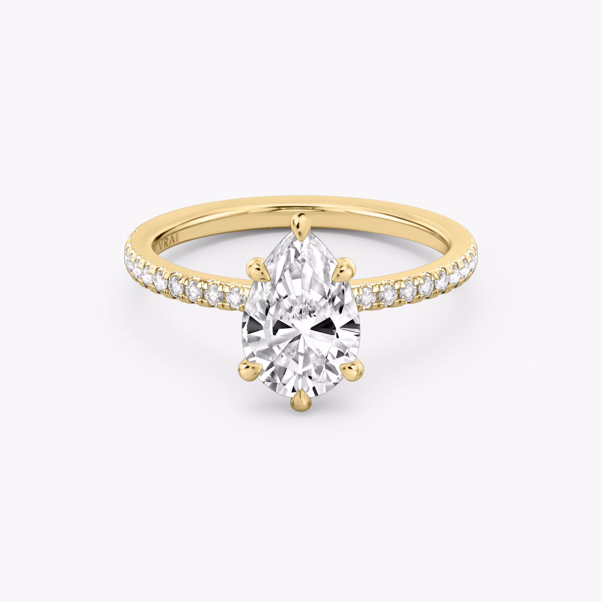 The Signature 6 Prong | Pear | 18k | Yellow Gold | bandAccent: Pavé | bandWidth: standard | hiddenHalo: no | diamondOrientation: vertical | caratWeight: other