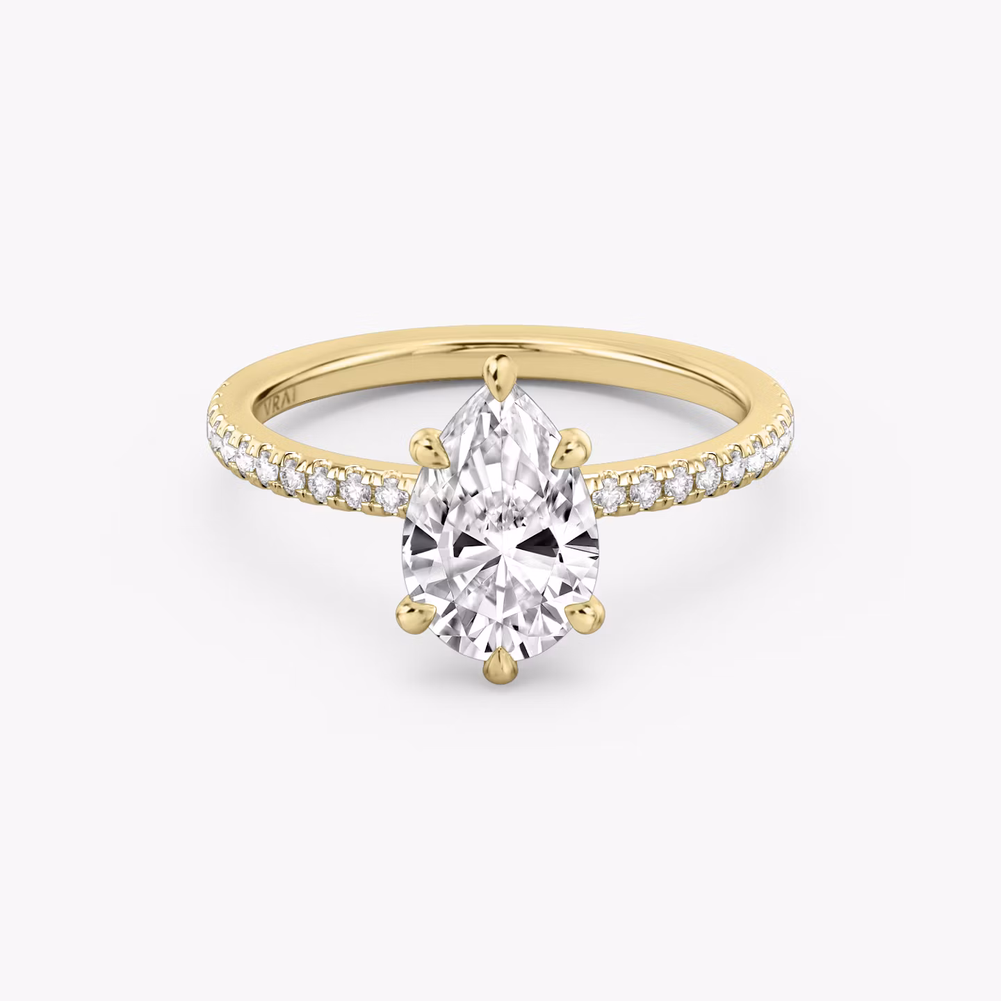The Signature 6 Prong | Pear | 18k | Yellow Gold | bandAccent: Pavé | bandWidth: standard | hiddenHalo: no | diamondOrientation: vertical | caratWeight: other
