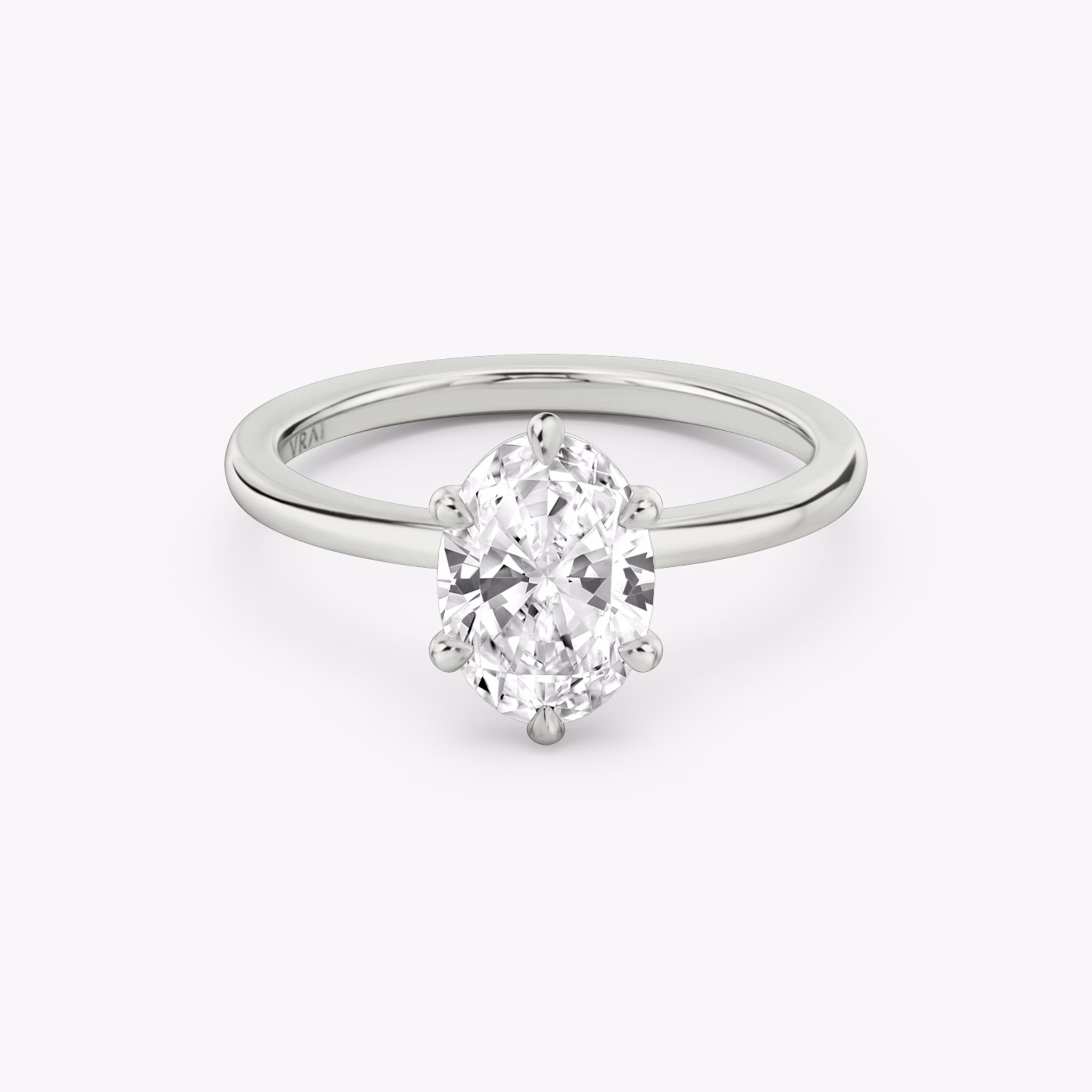 The Signature 6 Prong | Oval | 18k | White Gold | bandAccent: Plain | bandWidth: standard | hiddenHalo: no | diamondOrientation: vertical | caratWeight: other