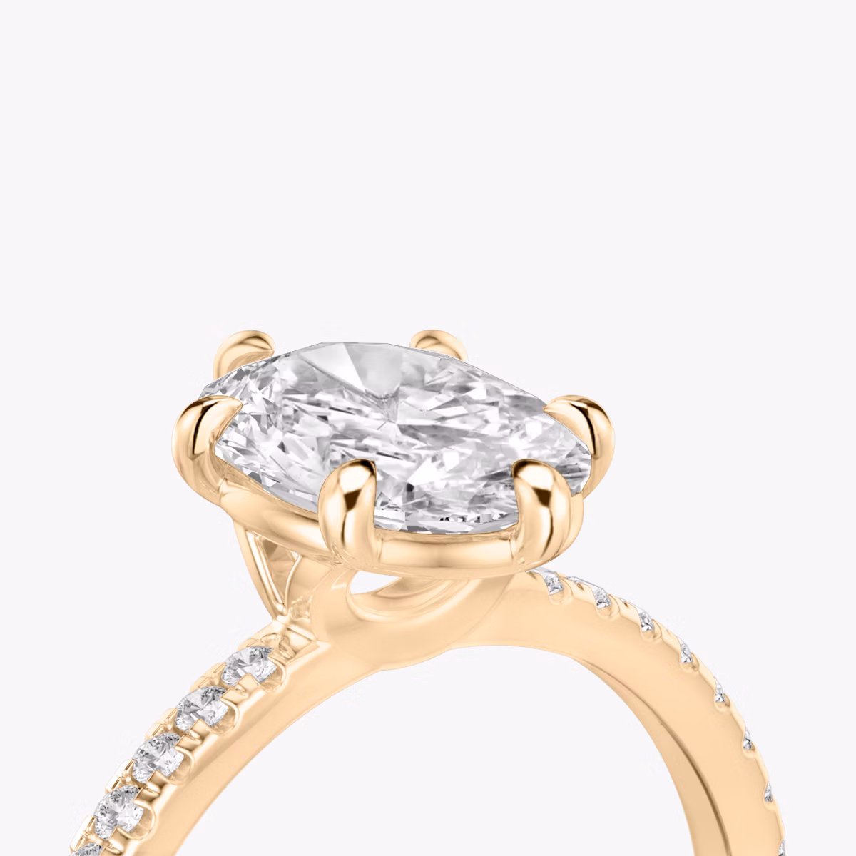 The Signature 6 Prong | Oval | 14k | Rose Gold | bandAccent: Pavé | bandWidth: standard | hiddenHalo: no | diamondOrientation: vertical | caratWeight: other