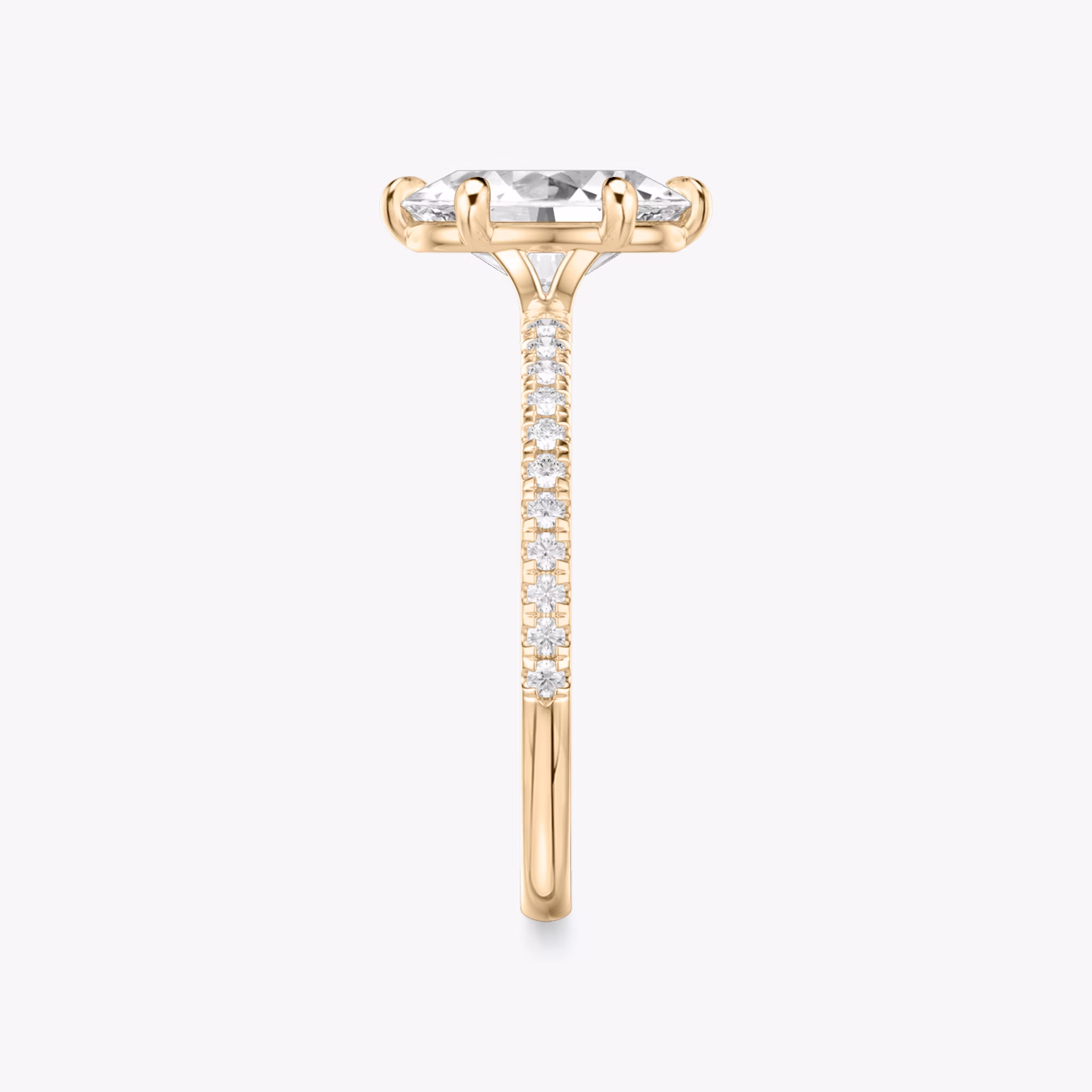 The Signature 6 Prong | Oval | 14k | Rose Gold | bandAccent: Pavé | bandWidth: standard | hiddenHalo: no | diamondOrientation: vertical | caratWeight: other