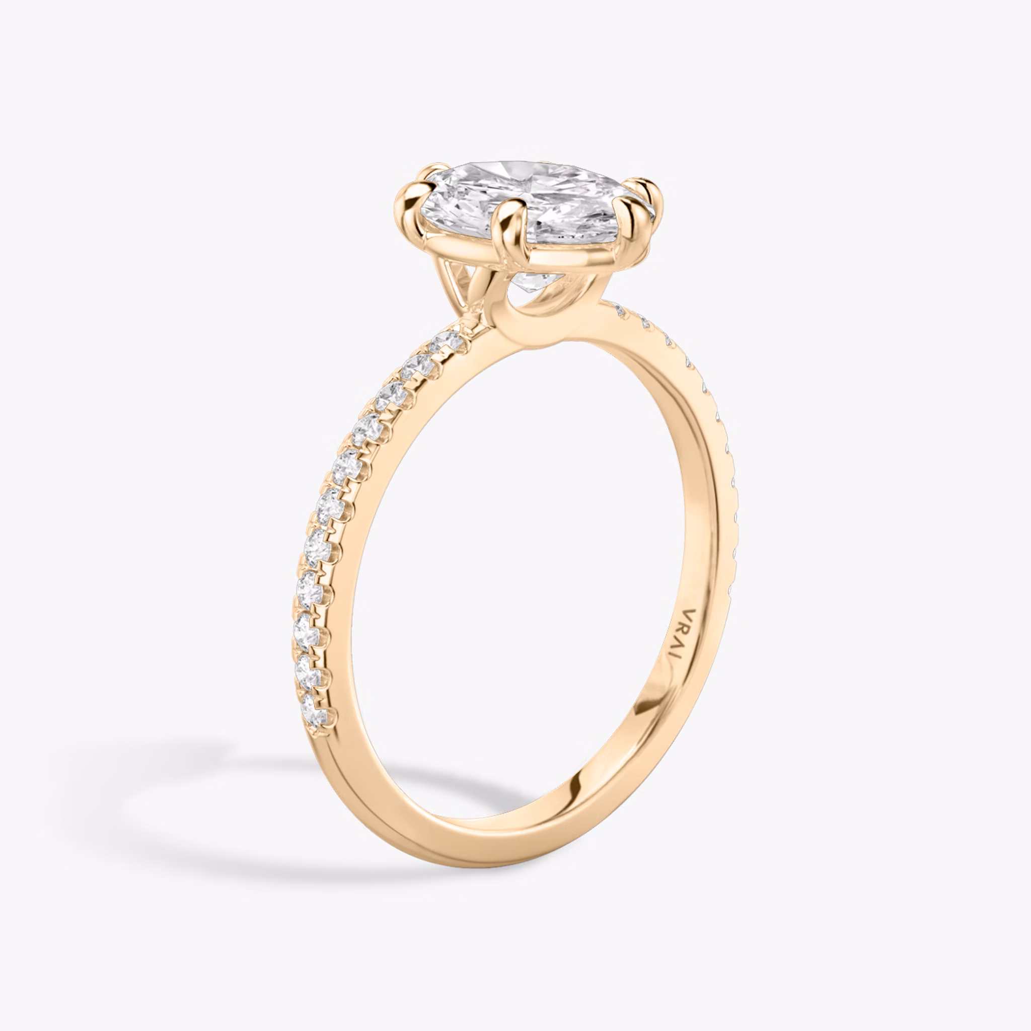 The Signature 6 Prong | Oval | 14k | Rose Gold | bandAccent: Pavé | bandWidth: standard | hiddenHalo: no | diamondOrientation: vertical | caratWeight: other