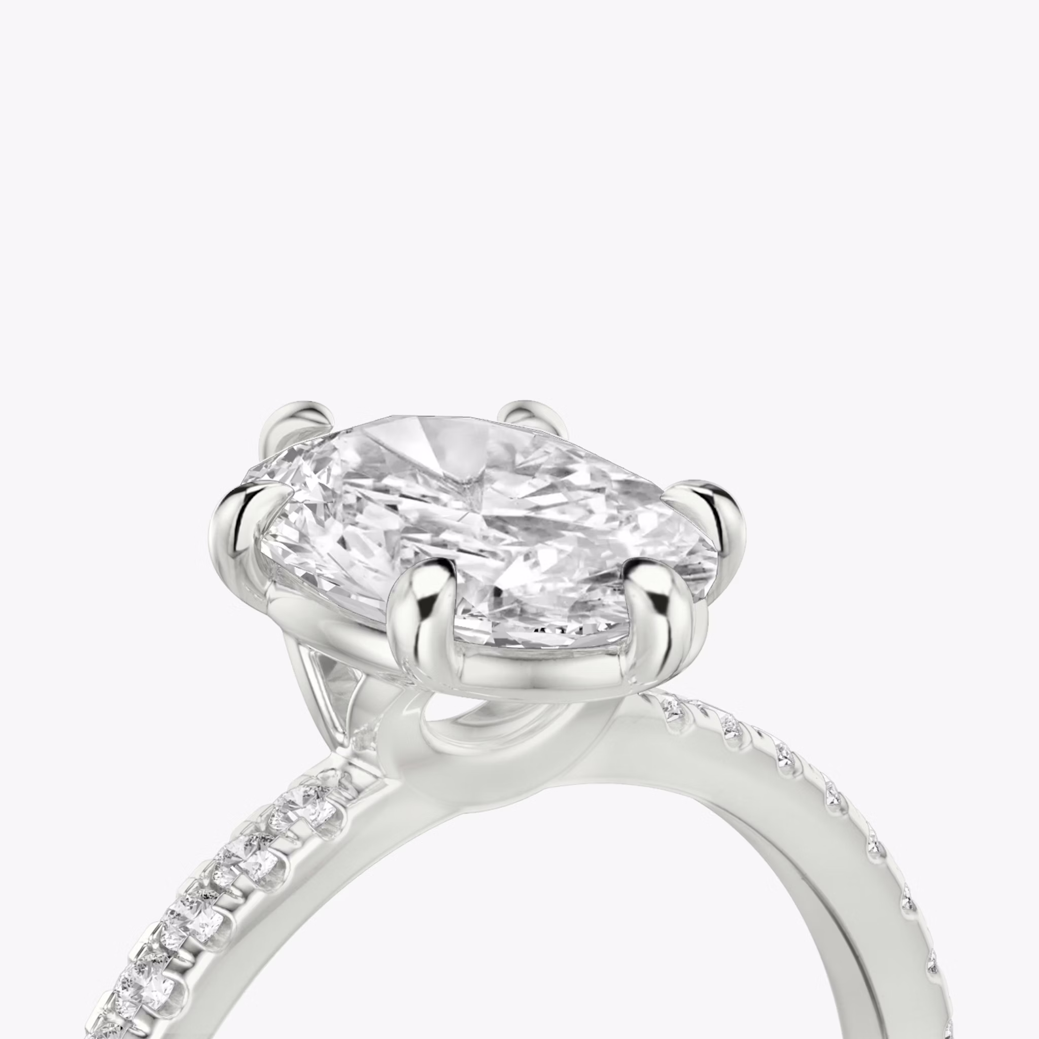 The Signature 6 Prong | Oval | 18k | White Gold | bandAccent: Pavé | bandWidth: standard | hiddenHalo: no | diamondOrientation: vertical | caratWeight: other