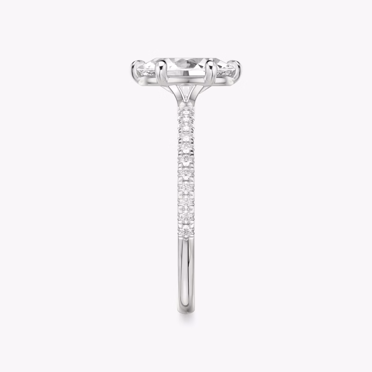 The Signature 6 Prong | Oval | Platinum | bandAccent: Pavé | bandWidth: standard | hiddenHalo: no | diamondOrientation: vertical | caratWeight: other