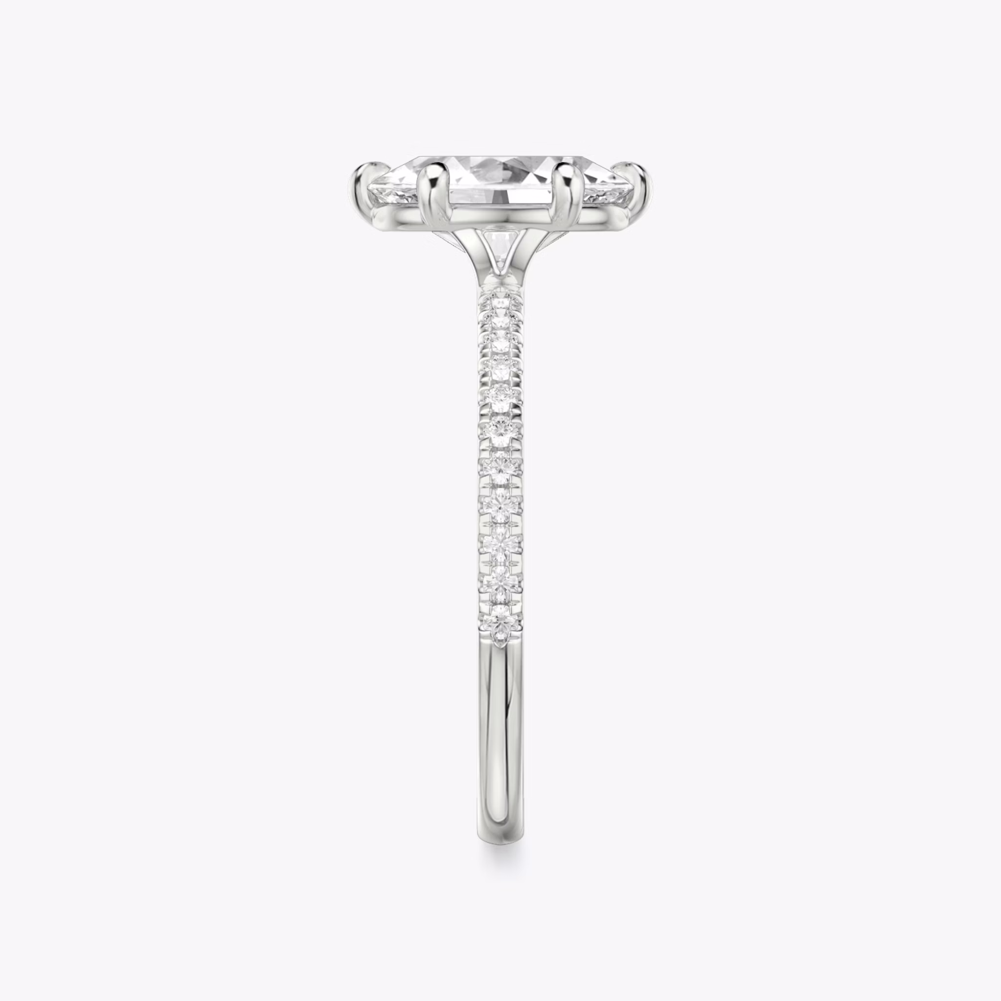 The Signature 6 Prong | Oval | 18k | White Gold | bandAccent: Pavé | bandWidth: standard | hiddenHalo: no | diamondOrientation: vertical | caratWeight: other