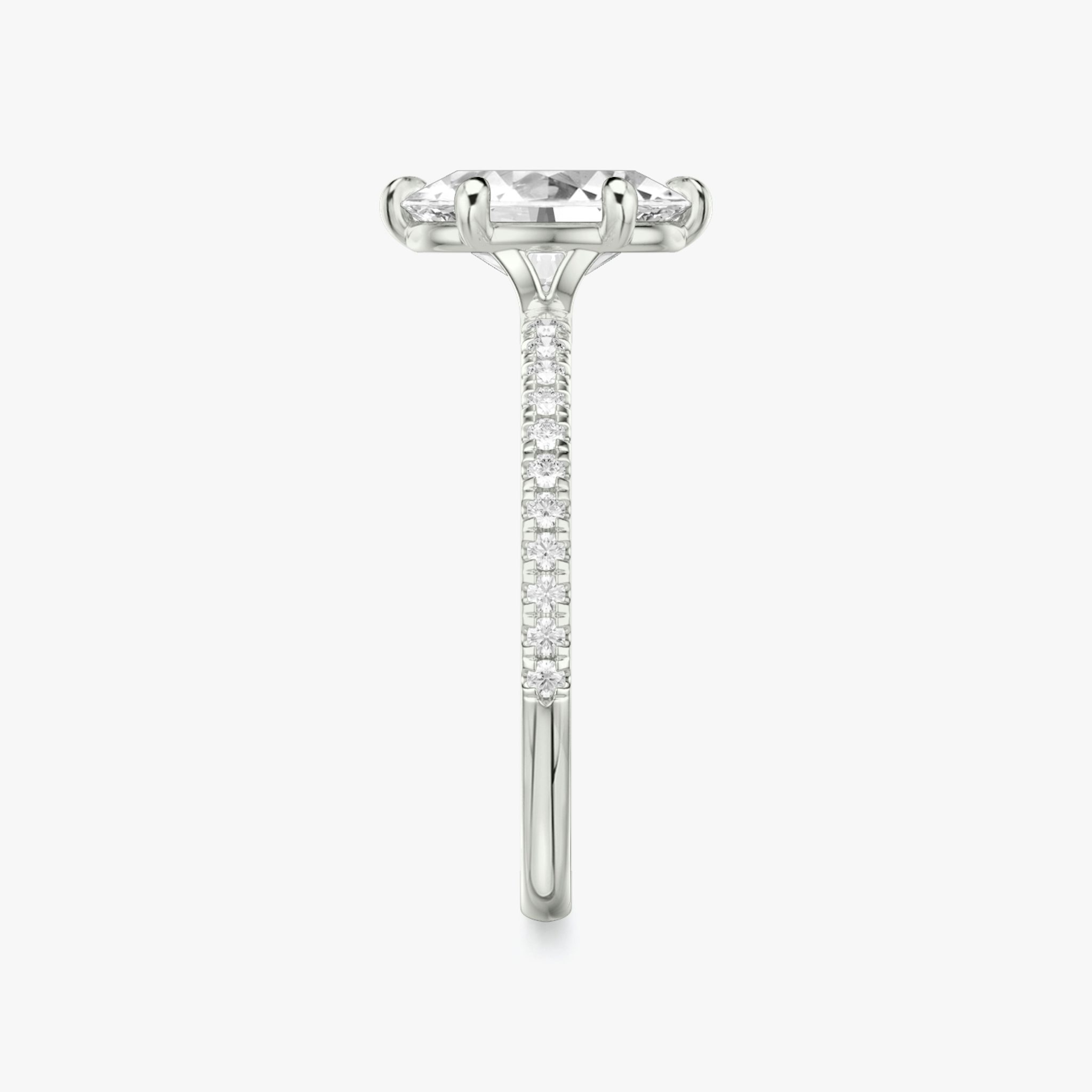 The Signature 6 Prong | Oval | 18k | White Gold | bandAccent: Pavé | bandWidth: standard | hiddenHalo: no | diamondOrientation: vertical | caratWeight: other