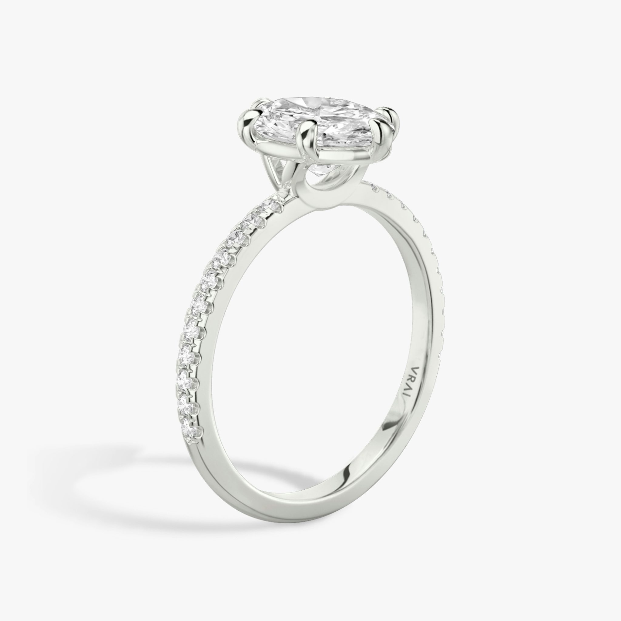 The Signature 6 Prong | Oval | 18k | White Gold | bandAccent: Pavé | bandWidth: standard | hiddenHalo: no | diamondOrientation: vertical | caratWeight: other