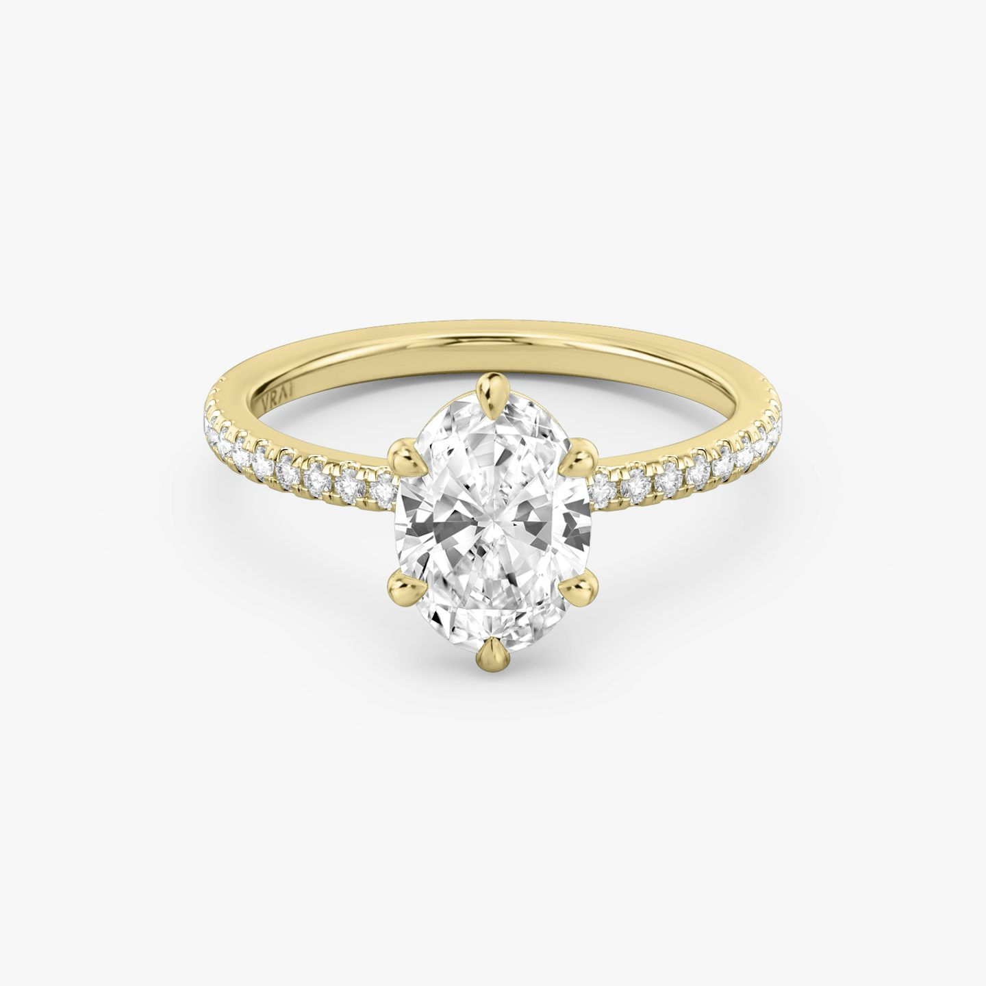 The Signature 6 Prong | Oval | 18k | Yellow Gold | bandAccent: Pavé | bandWidth: standard | hiddenHalo: no | diamondOrientation: vertical | caratWeight: other