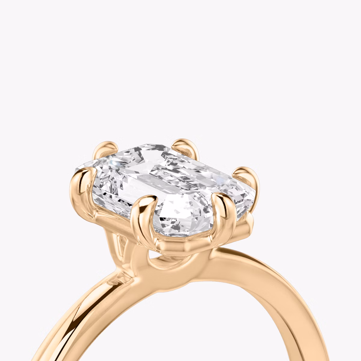 The Signature 6 Prong | Emerald | 14k | Rose Gold | bandAccent: Plain | bandWidth: standard | hiddenHalo: no | diamondOrientation: vertical | caratWeight: other