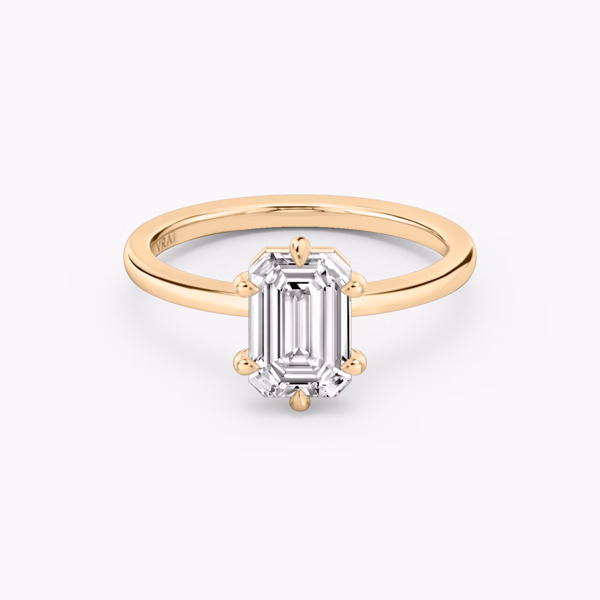 The Signature 6 Prong | Emerald | 14k | Rose Gold | bandAccent: Plain | bandWidth: standard | hiddenHalo: no | diamondOrientation: vertical | caratWeight: other