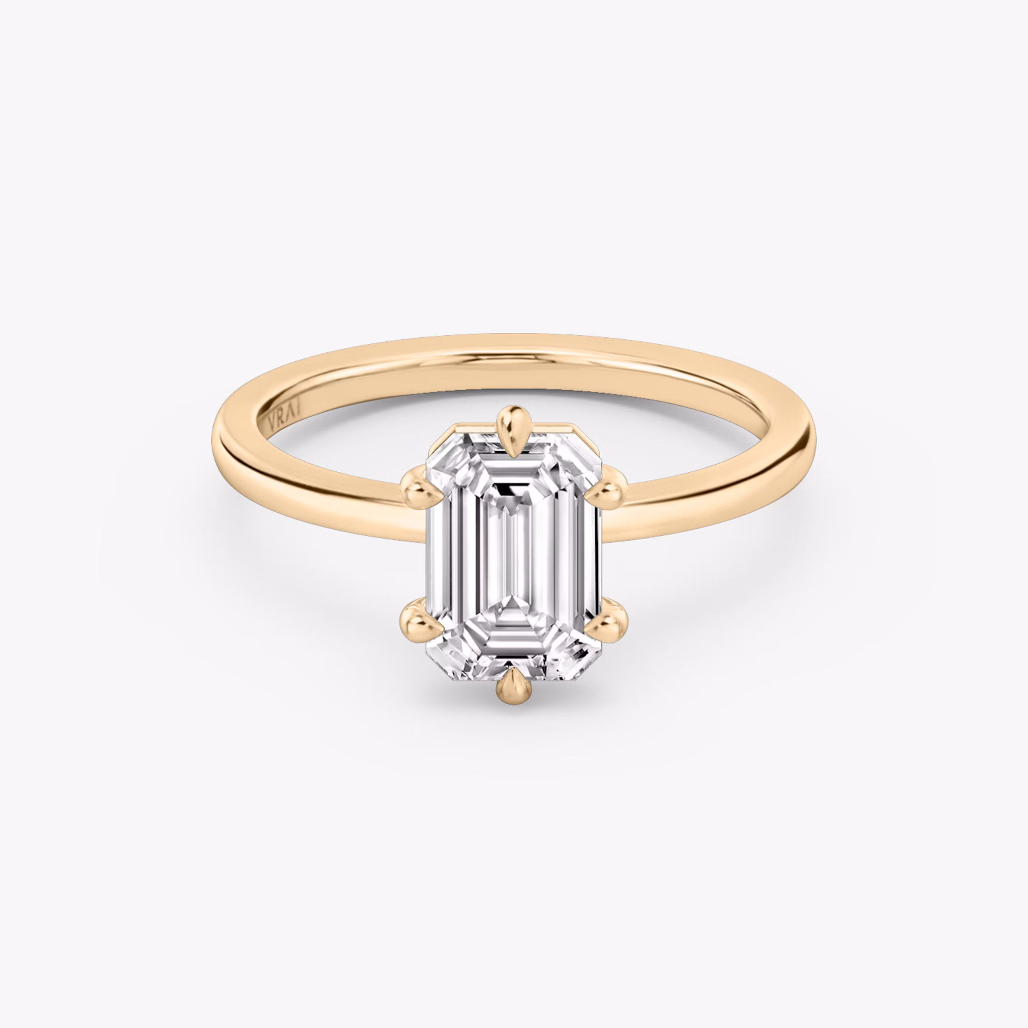 The Signature 6 Prong | Emerald | 14k | Rose Gold | bandAccent: Plain | bandWidth: standard | hiddenHalo: no | diamondOrientation: vertical | caratWeight: other