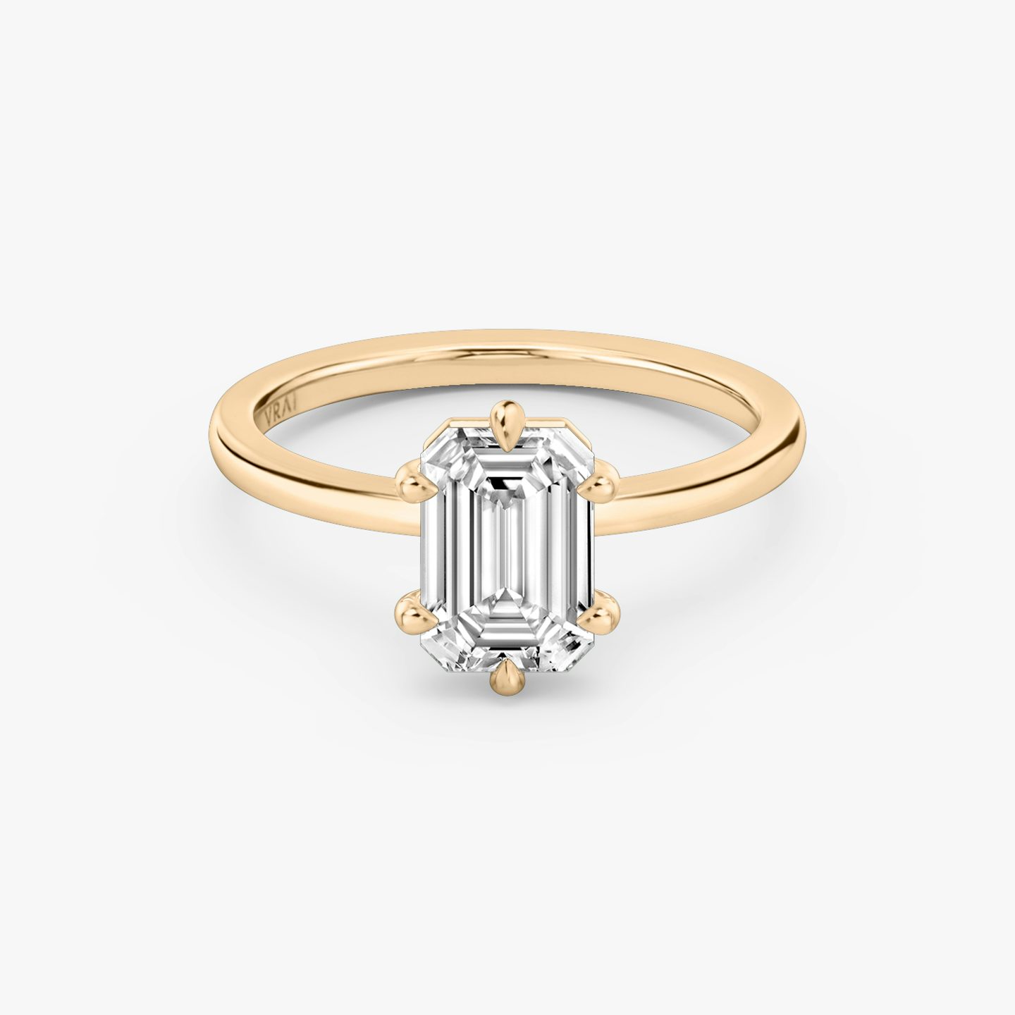 The Signature 6 Prong | Emerald | 14k | Rose Gold | bandAccent: Plain | bandWidth: standard | hiddenHalo: no | diamondOrientation: vertical | caratWeight: other