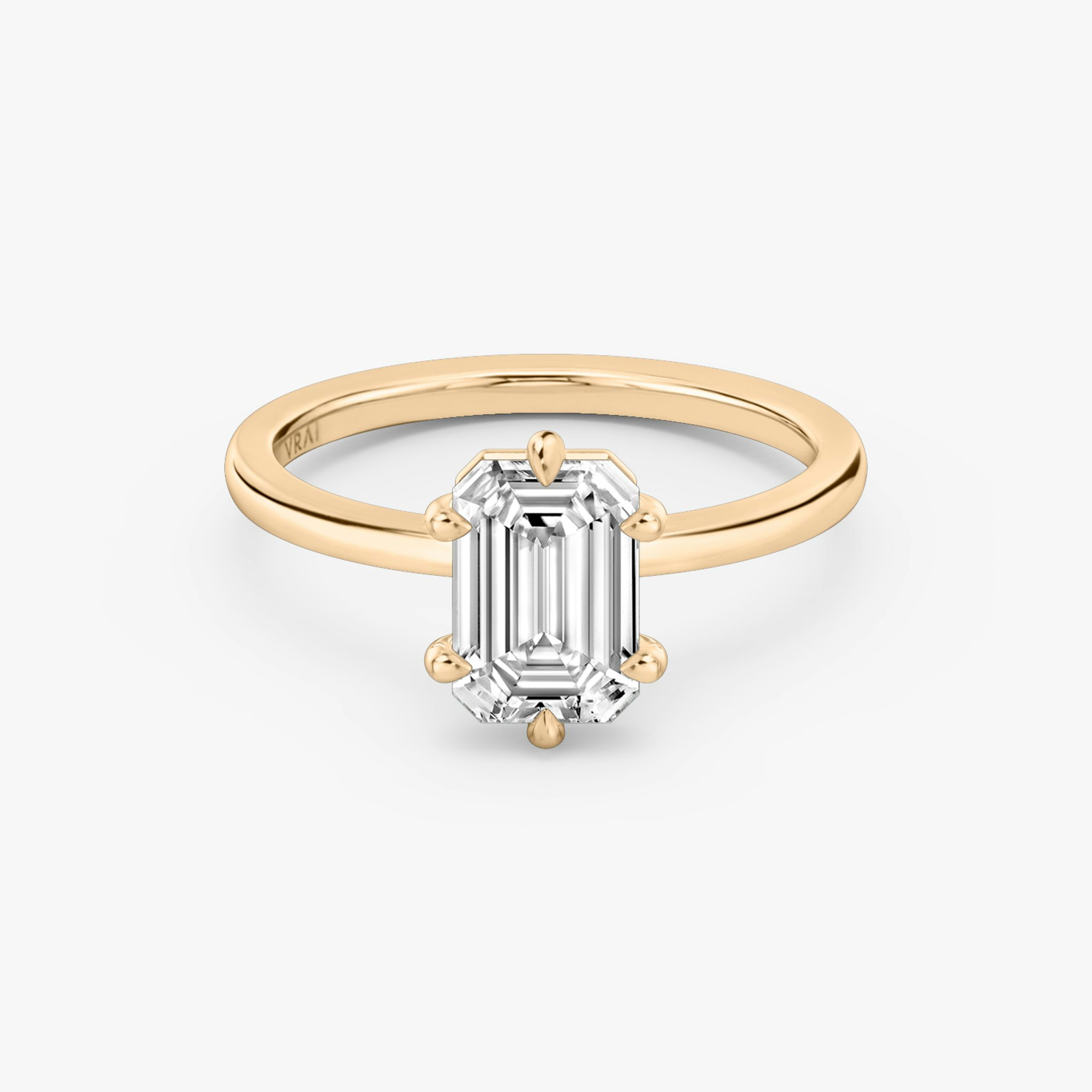 The Signature 6 Prong | Emerald | 14k | Rose Gold | bandAccent: Plain | bandWidth: standard | hiddenHalo: no | diamondOrientation: vertical | caratWeight: other