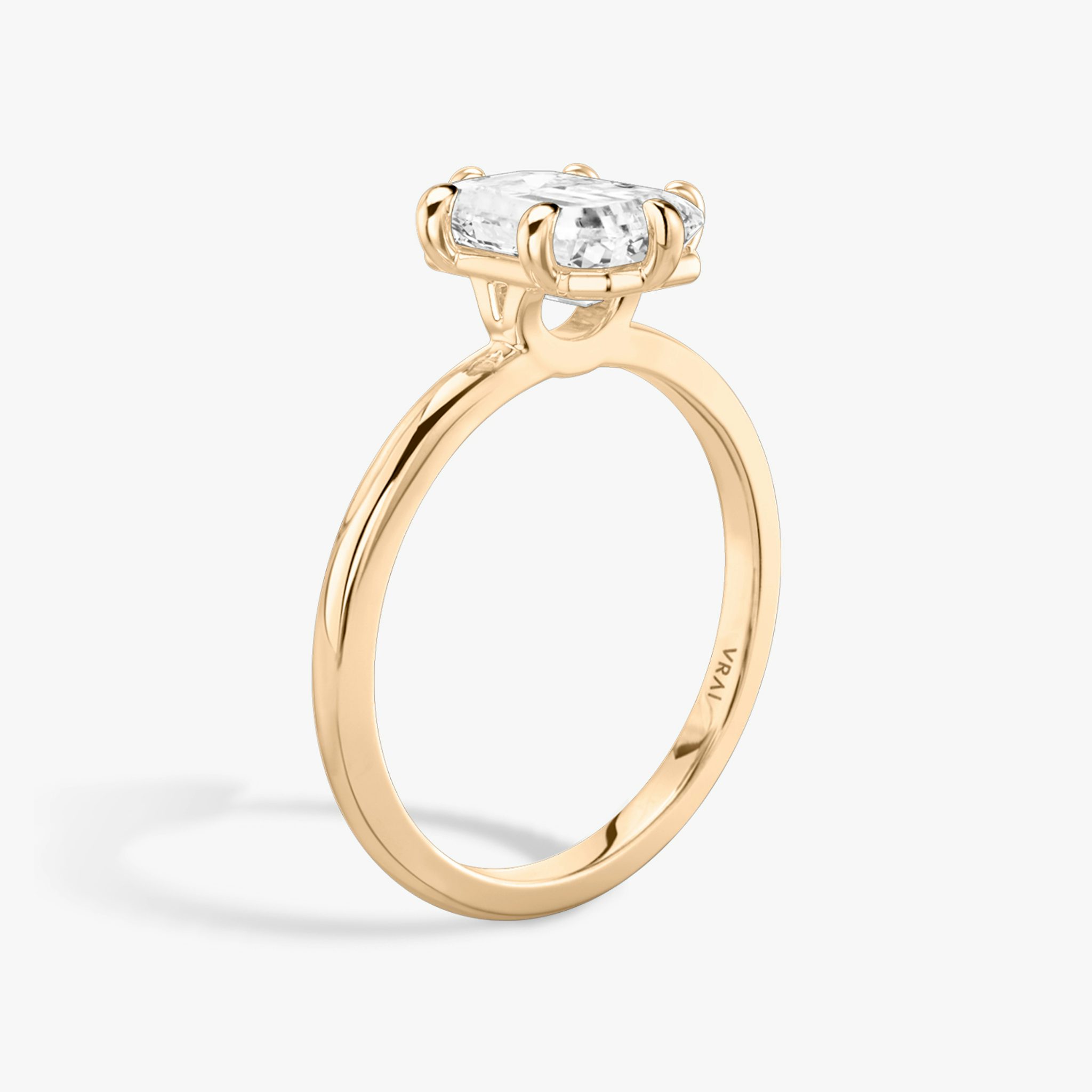 The Signature 6 Prong | Emerald | 14k | Rose Gold | bandAccent: Plain | bandWidth: standard | hiddenHalo: no | diamondOrientation: vertical | caratWeight: other