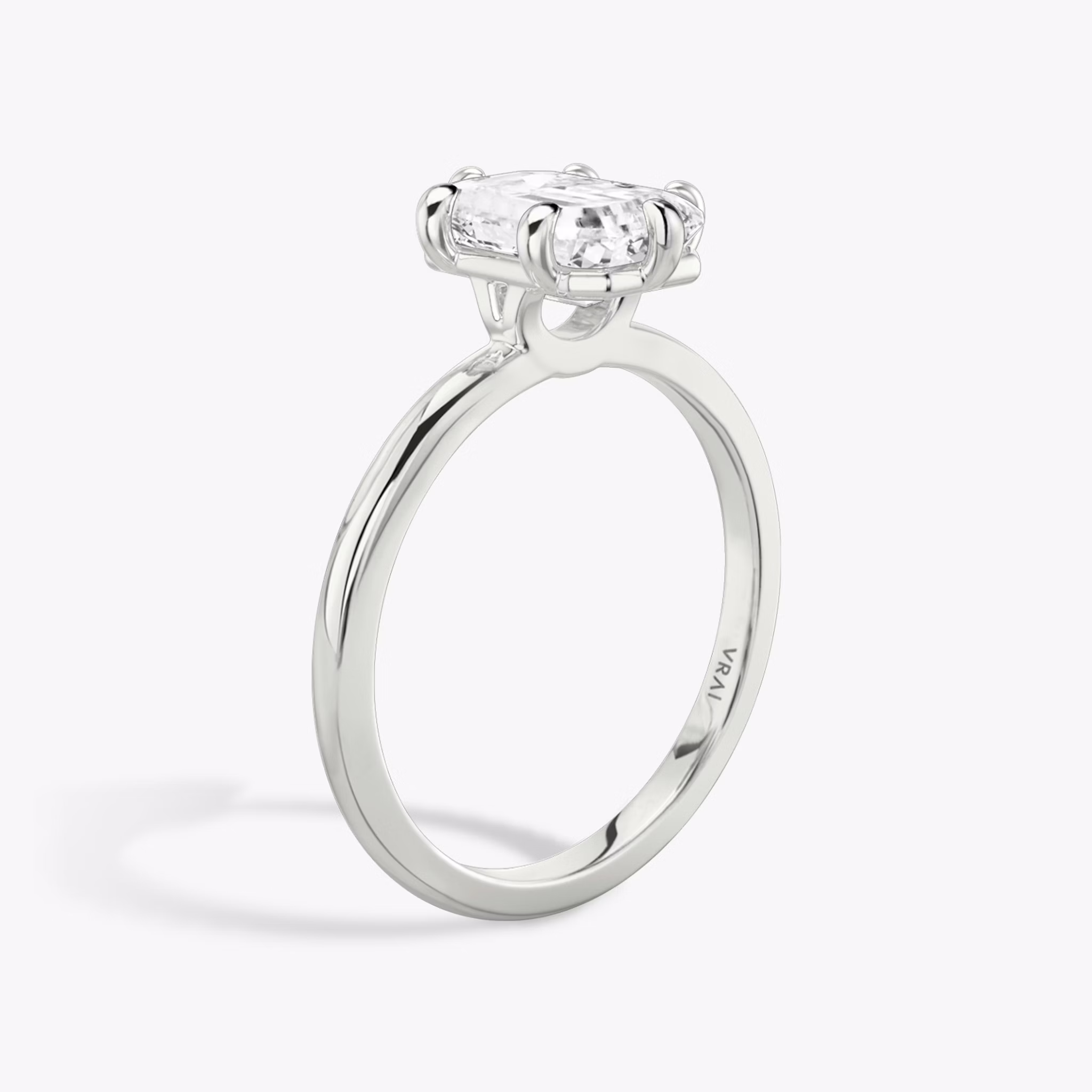 The Signature 6 Prong | Emerald | 18k | White Gold | bandAccent: Plain | bandWidth: standard | hiddenHalo: no | diamondOrientation: vertical | caratWeight: other