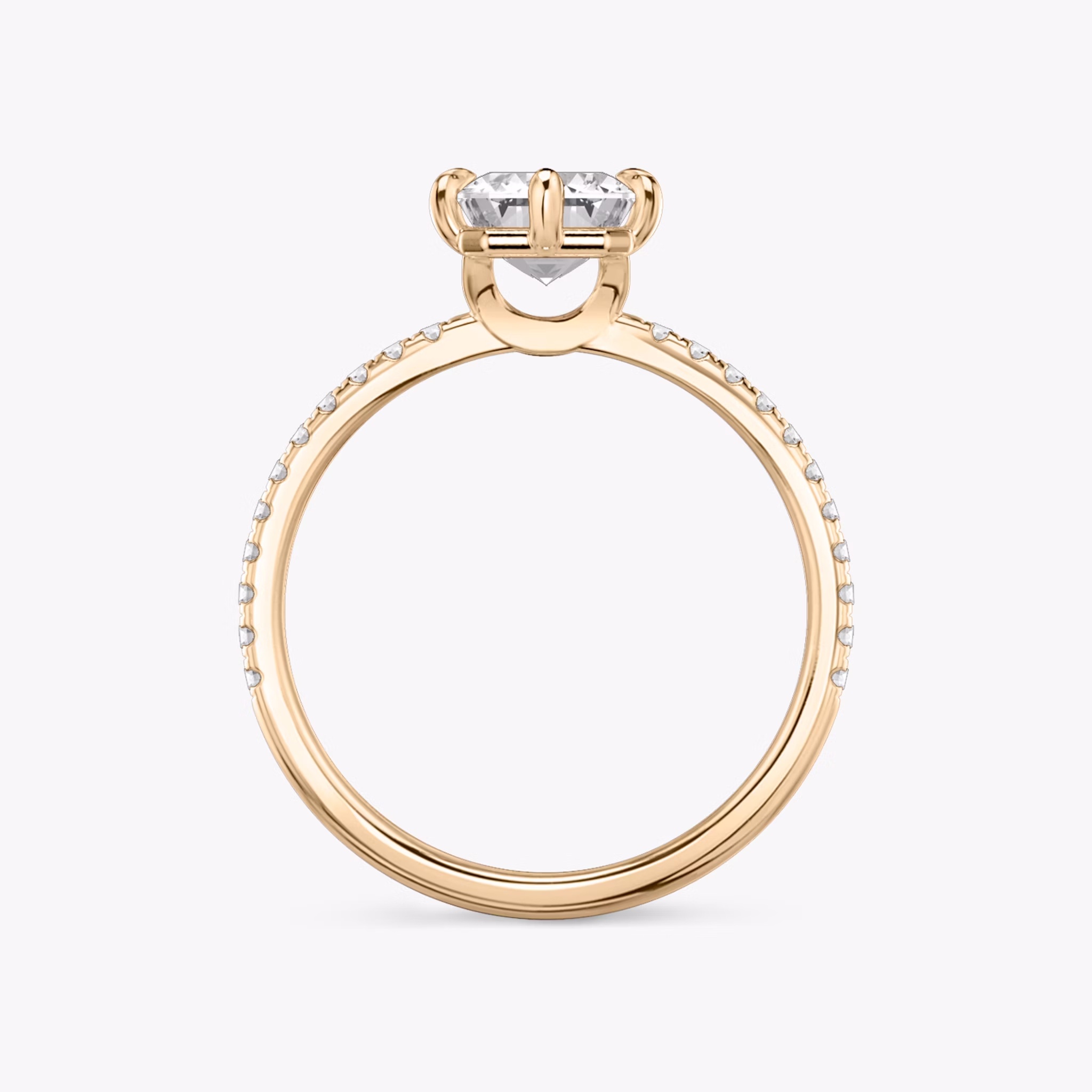The Signature 6 Prong | Emerald | 14k | Rose Gold | bandAccent: Pavé | bandWidth: standard | hiddenHalo: no | diamondOrientation: vertical | caratWeight: other