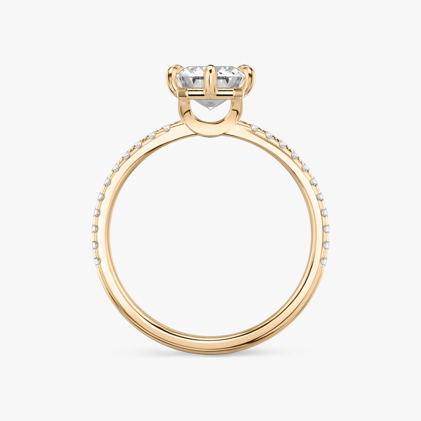 The Signature 6 Prong | Emerald | 14k | Rose Gold | bandAccent: Pavé | bandWidth: standard | hiddenHalo: no | diamondOrientation: vertical | caratWeight: other
