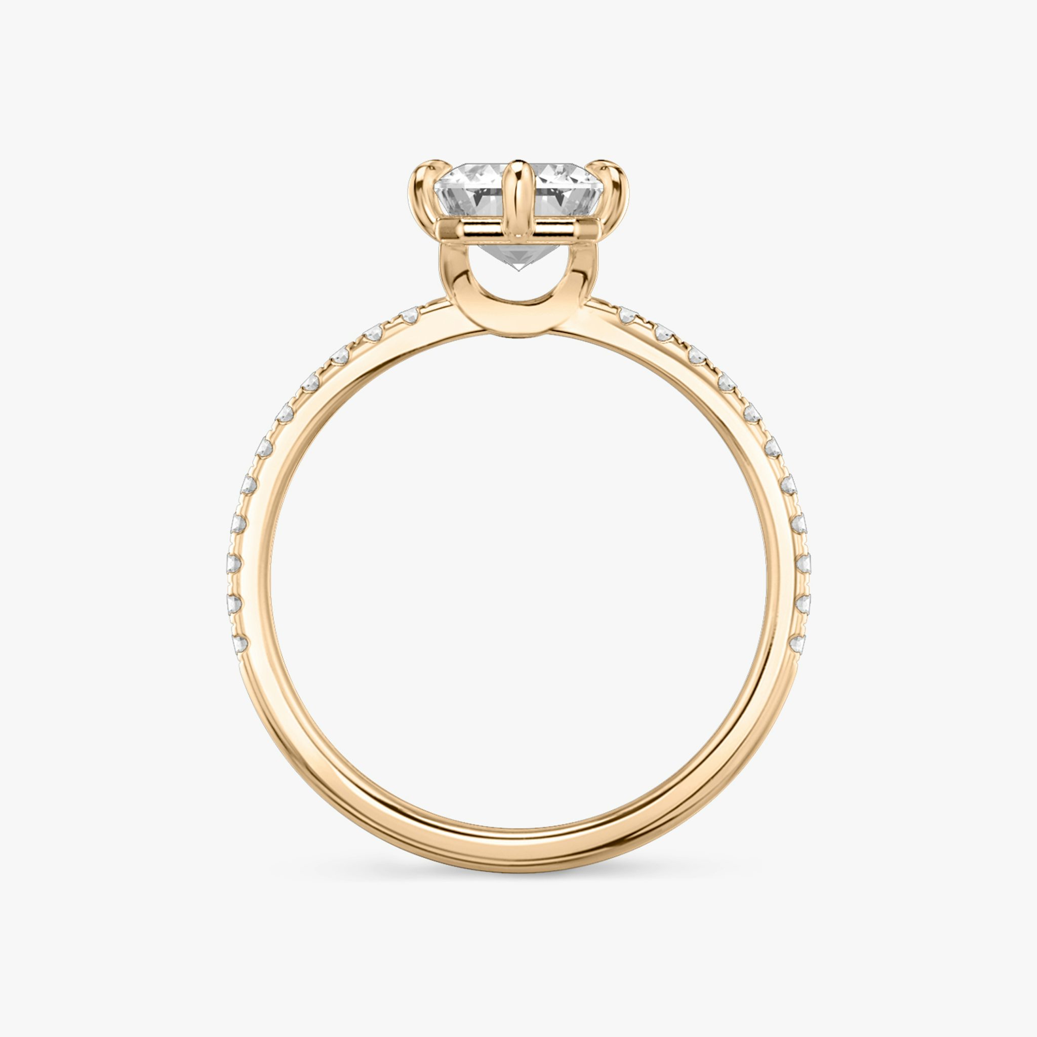 The Signature 6 Prong | Emerald | 14k | Rose Gold | bandAccent: Pavé | bandWidth: standard | hiddenHalo: no | diamondOrientation: vertical | caratWeight: other