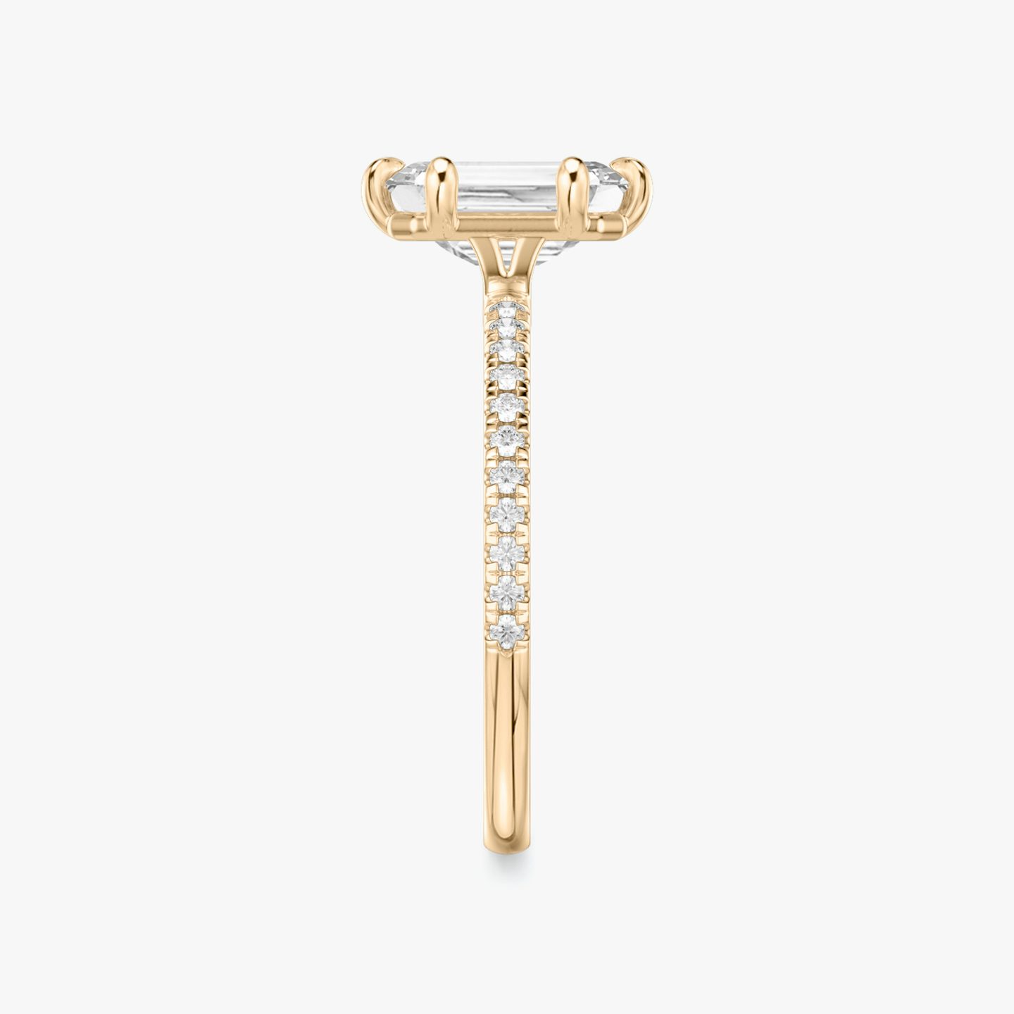 The Signature 6 Prong | Emerald | 14k | Rose Gold | bandAccent: Pavé | bandWidth: standard | hiddenHalo: no | diamondOrientation: vertical | caratWeight: other