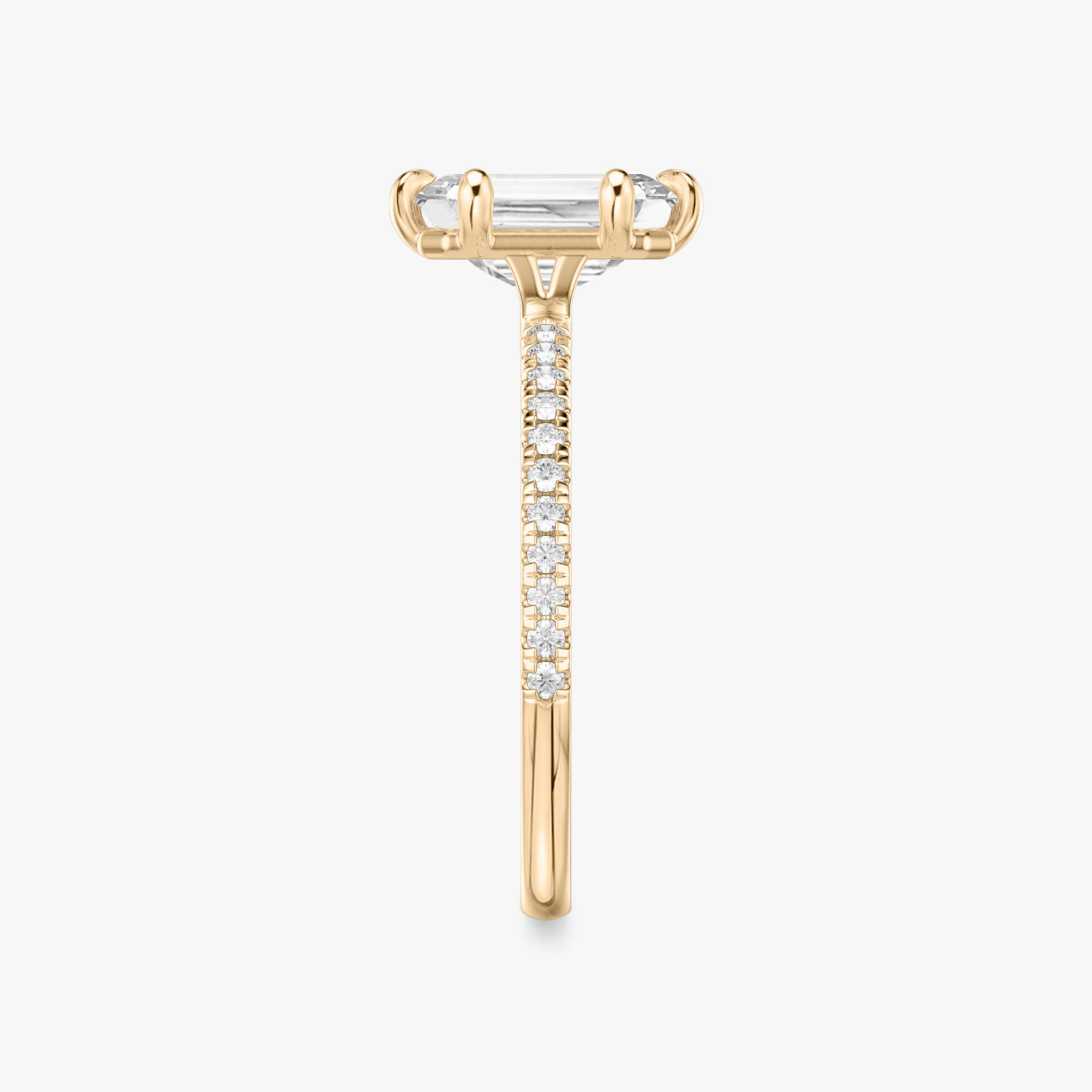 The Signature 6 Prong | Emerald | 14k | Rose Gold | bandAccent: Pavé | bandWidth: standard | hiddenHalo: no | diamondOrientation: vertical | caratWeight: other