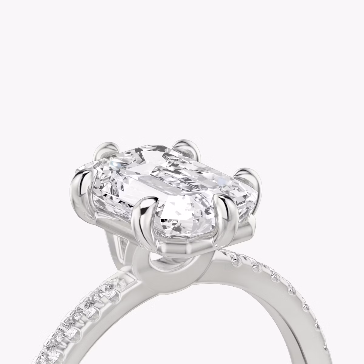 The Signature 6 Prong | Emerald | Platinum | bandAccent: Pavé | bandWidth: standard | hiddenHalo: no | diamondOrientation: vertical | caratWeight: other
