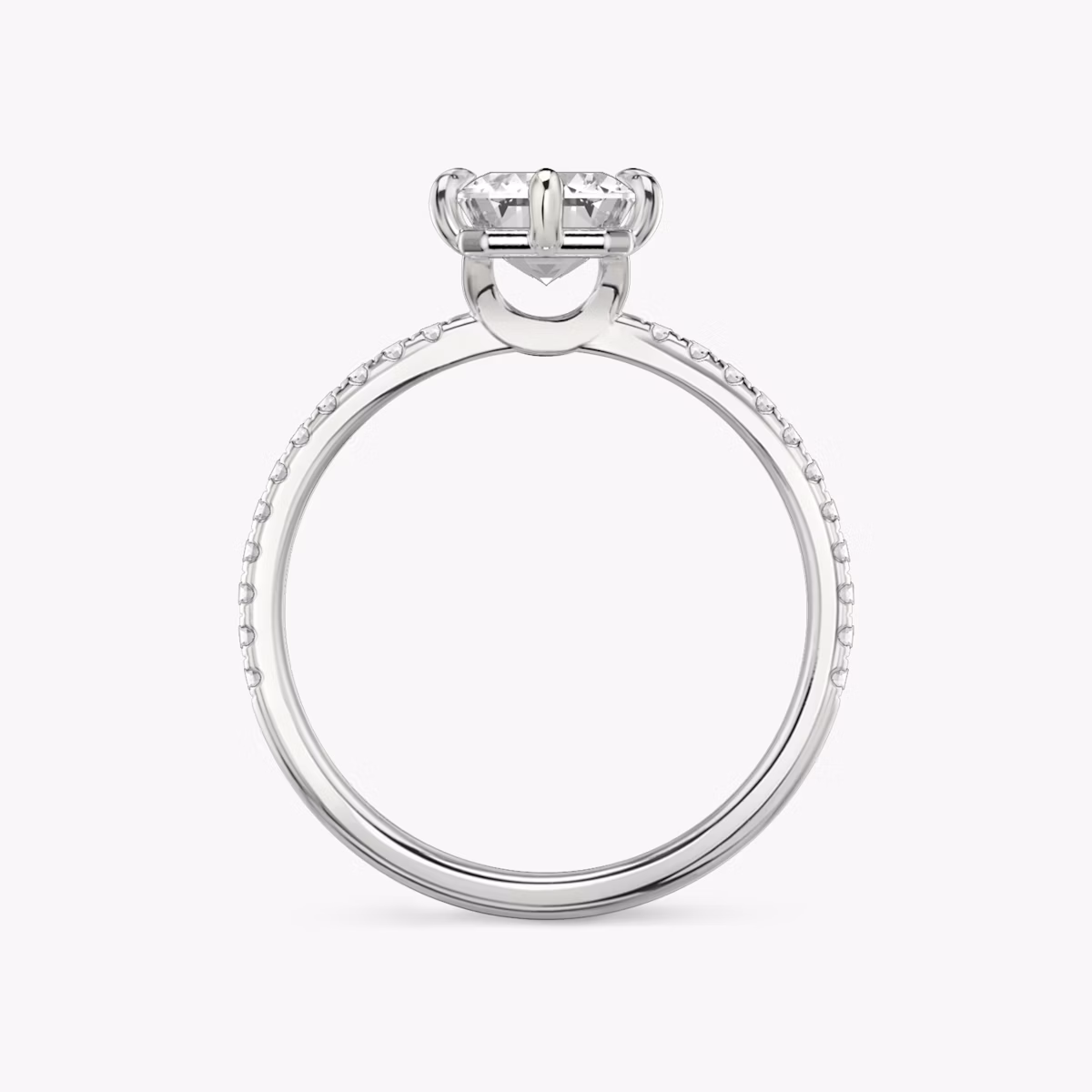 The Signature 6 Prong | Emerald | Platinum | bandAccent: Pavé | bandWidth: standard | hiddenHalo: no | diamondOrientation: vertical | caratWeight: other