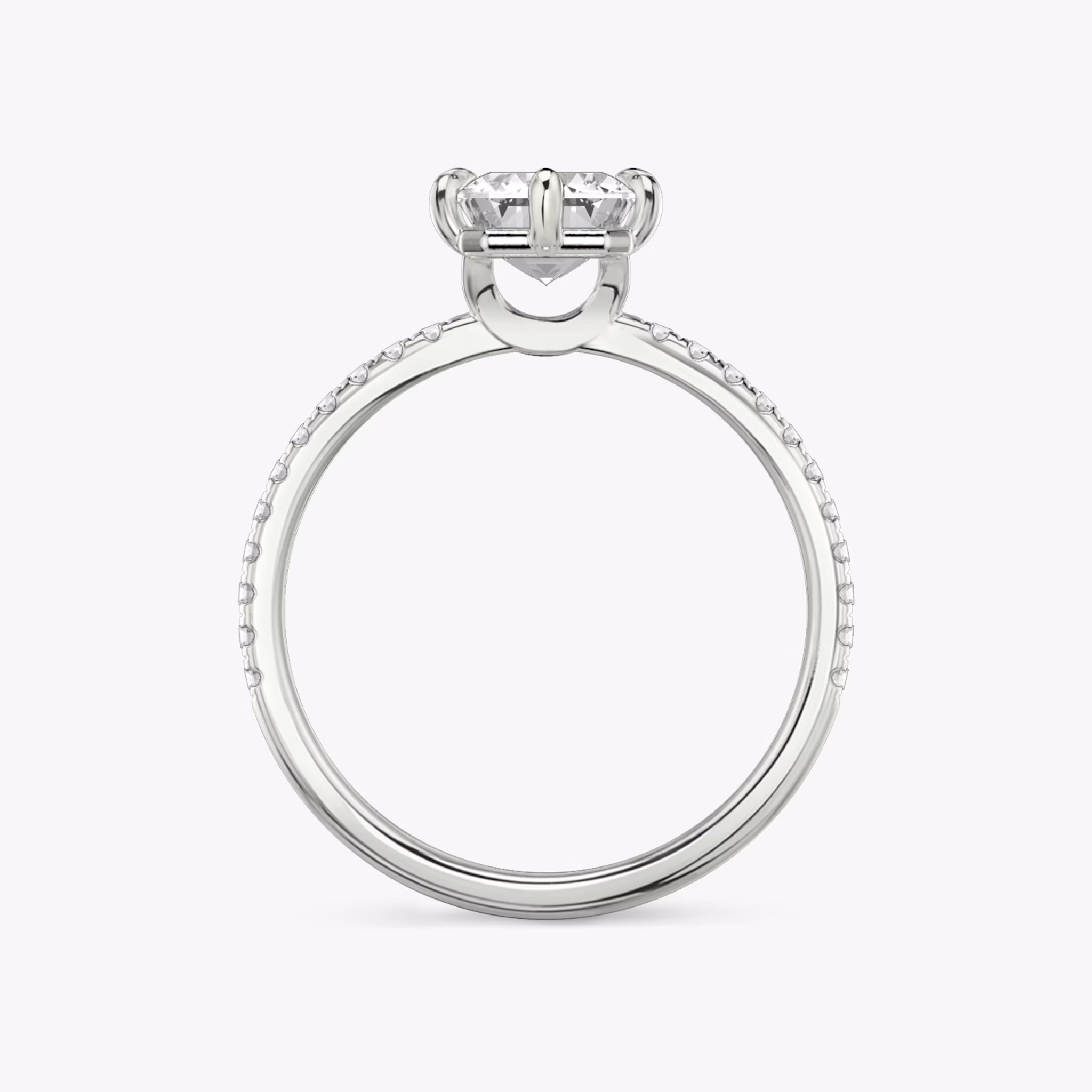 The Signature 6 Prong | Emerald | 18k | White Gold | bandAccent: Pavé | bandWidth: standard | hiddenHalo: no | diamondOrientation: vertical | caratWeight: other
