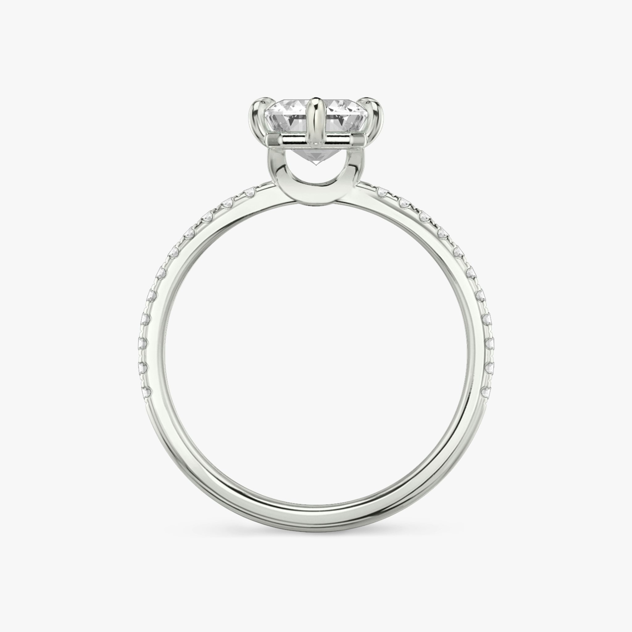 The Signature 6 Prong | Emerald | 18k | White Gold | bandAccent: Pavé | bandWidth: standard | hiddenHalo: no | diamondOrientation: vertical | caratWeight: other