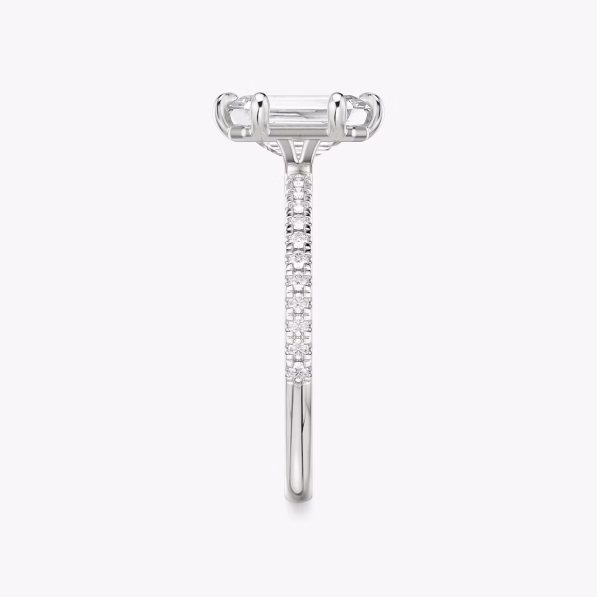 The Signature 6 Prong | Emerald | Platinum | bandAccent: Pavé | bandWidth: standard | hiddenHalo: no | diamondOrientation: vertical | caratWeight: other