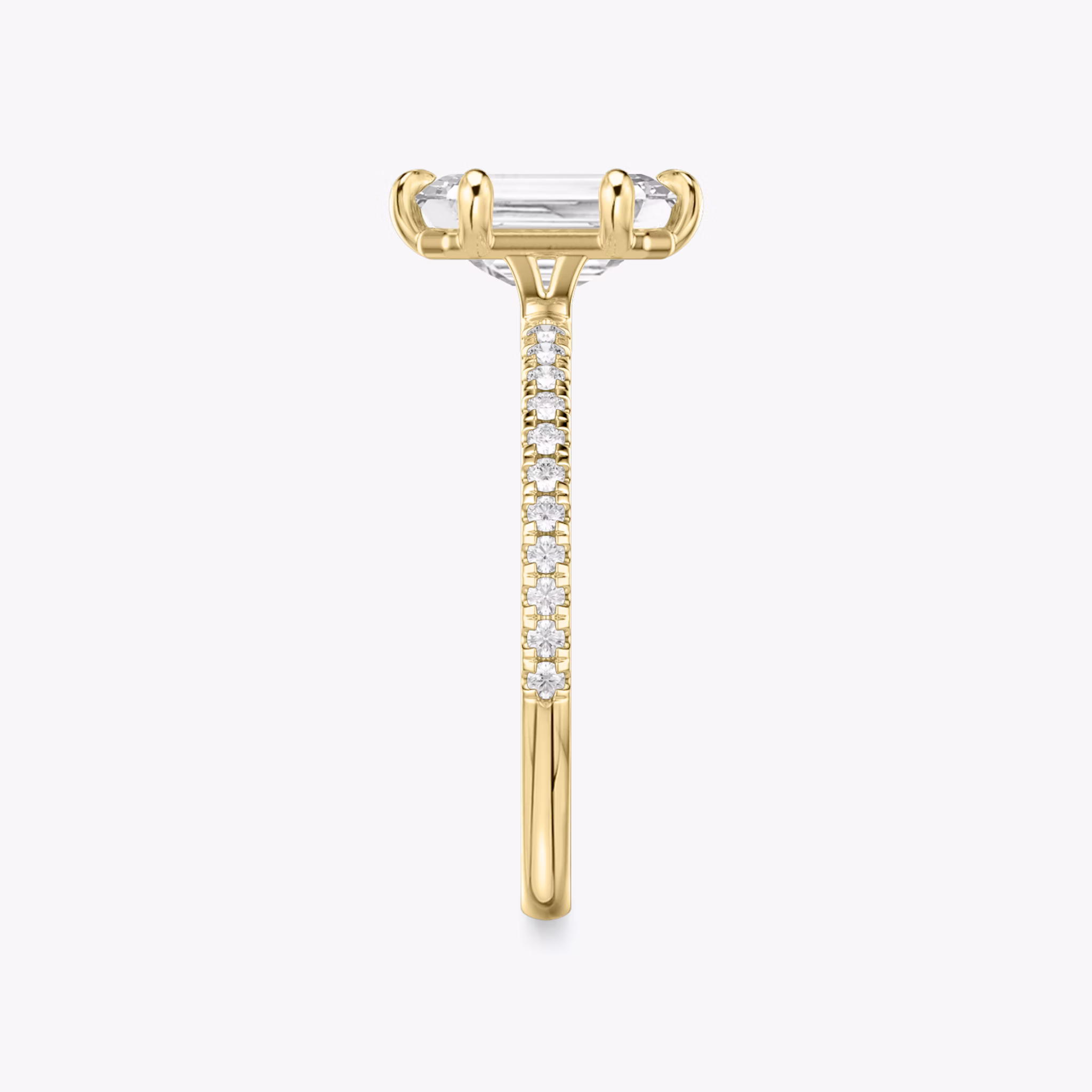 The Signature 6 Prong | Emerald | 18k | Yellow Gold | bandAccent: Pavé | bandWidth: standard | hiddenHalo: no | diamondOrientation: vertical | caratWeight: other